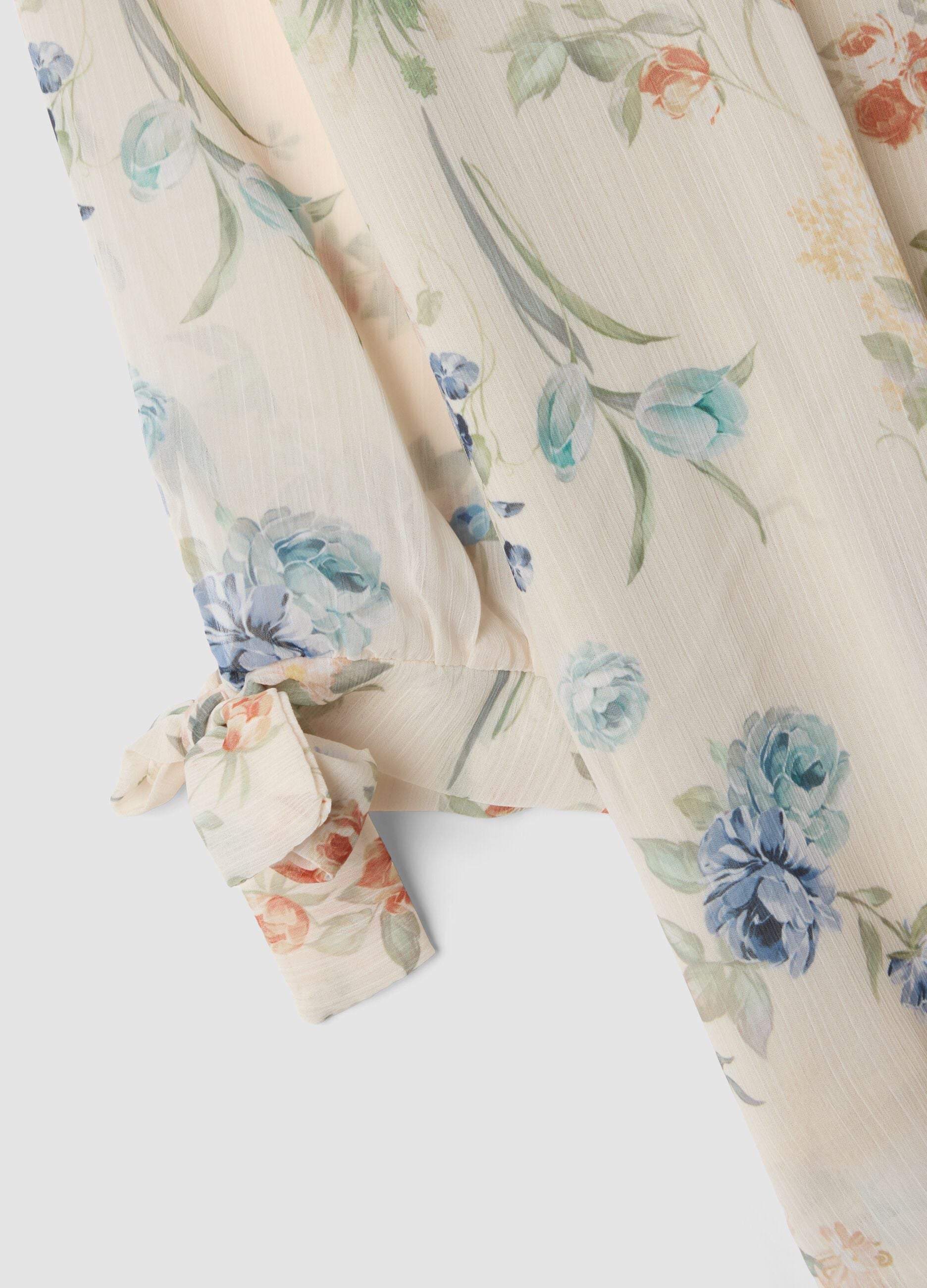 Beige floral long-sleeve blouse, regular fit
