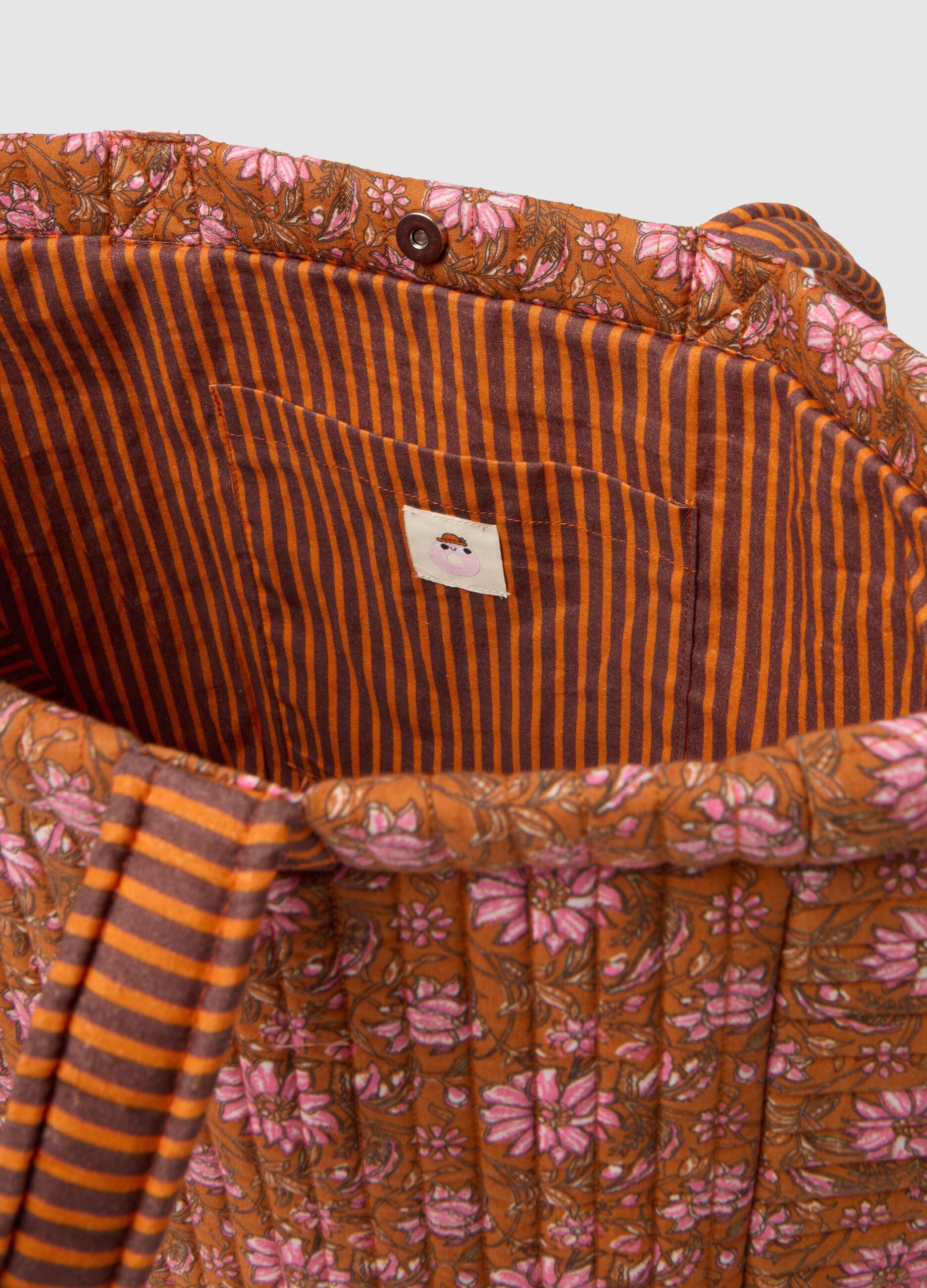 Multicolour pure cotton beach bag with floral pattern