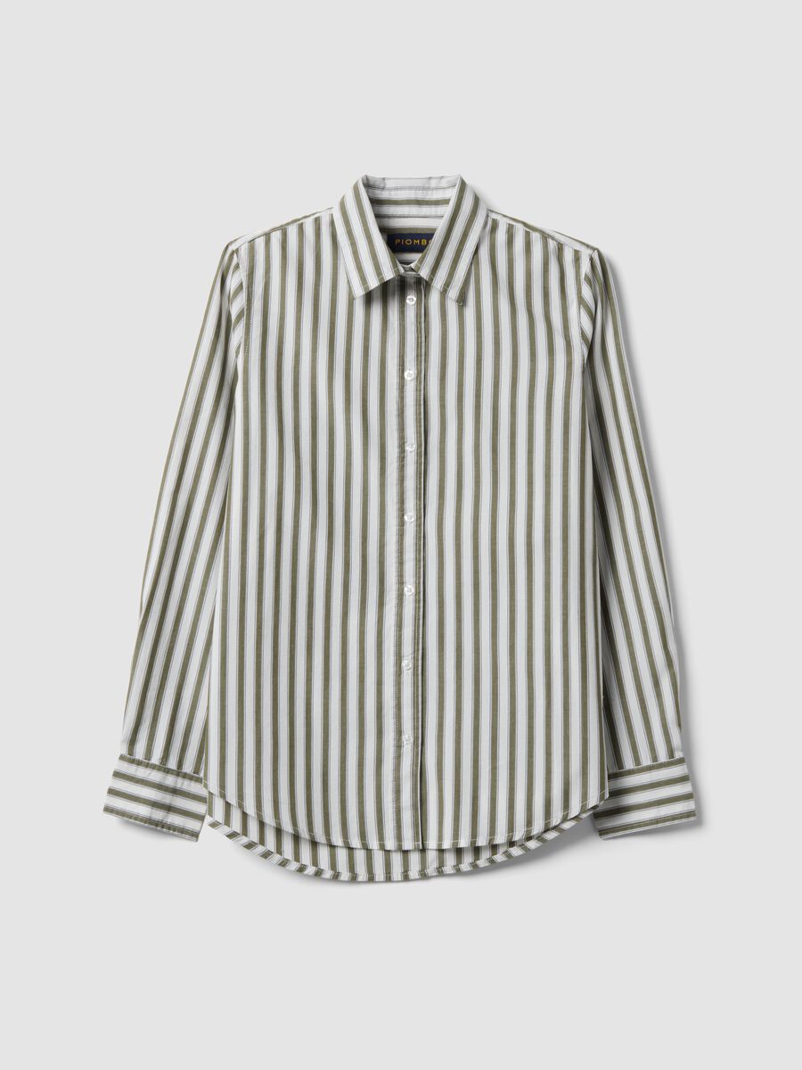 White poplin shirt with green stripes, regular fit_0