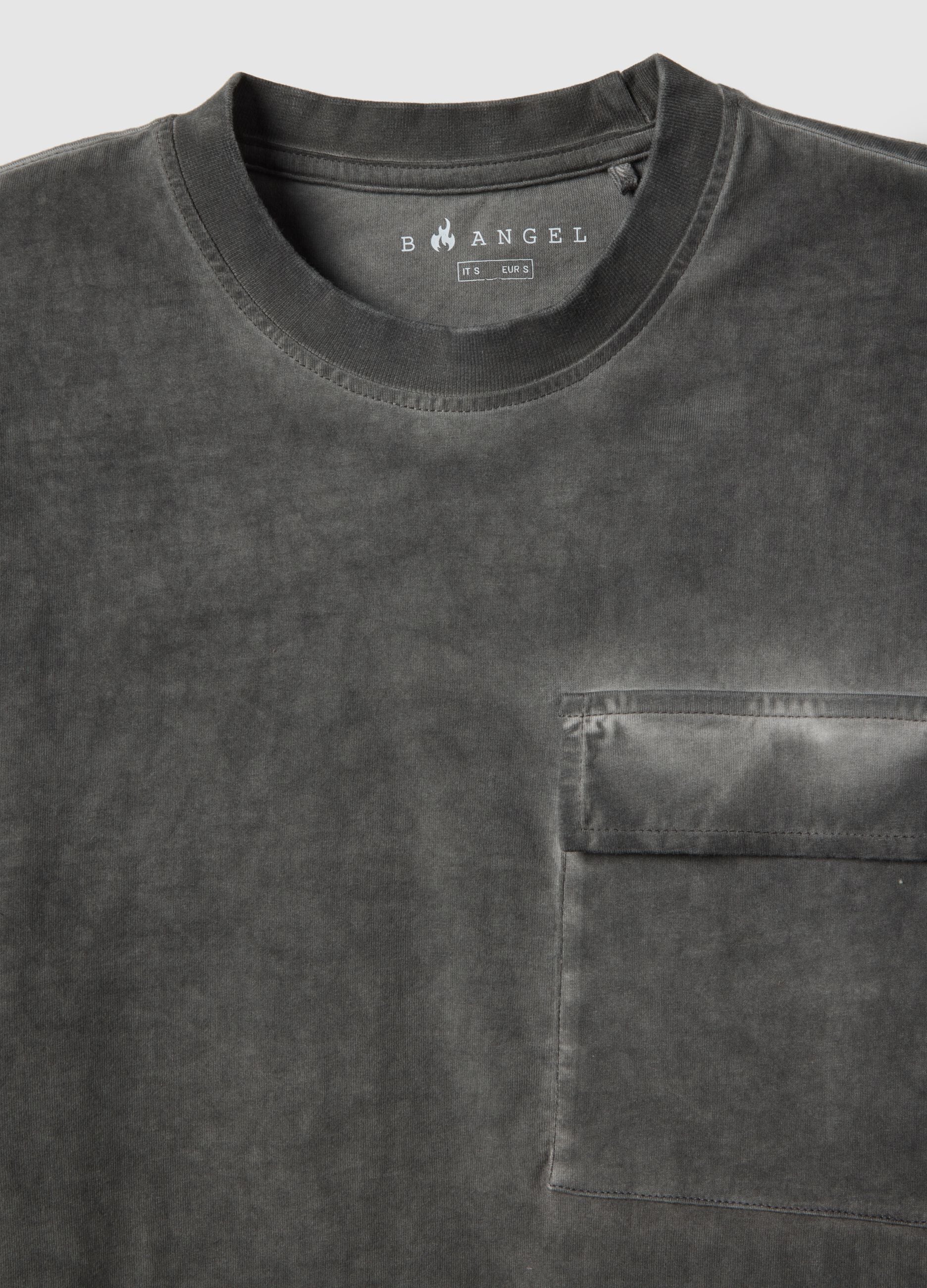 Grey pure cotton regular fit T-shirt with pocket
