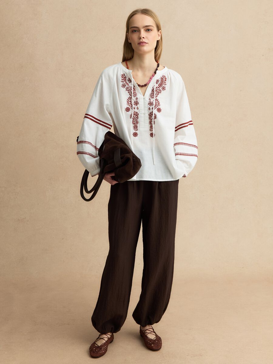 Brown viscose-blend relaxed fit jogger trousers_0