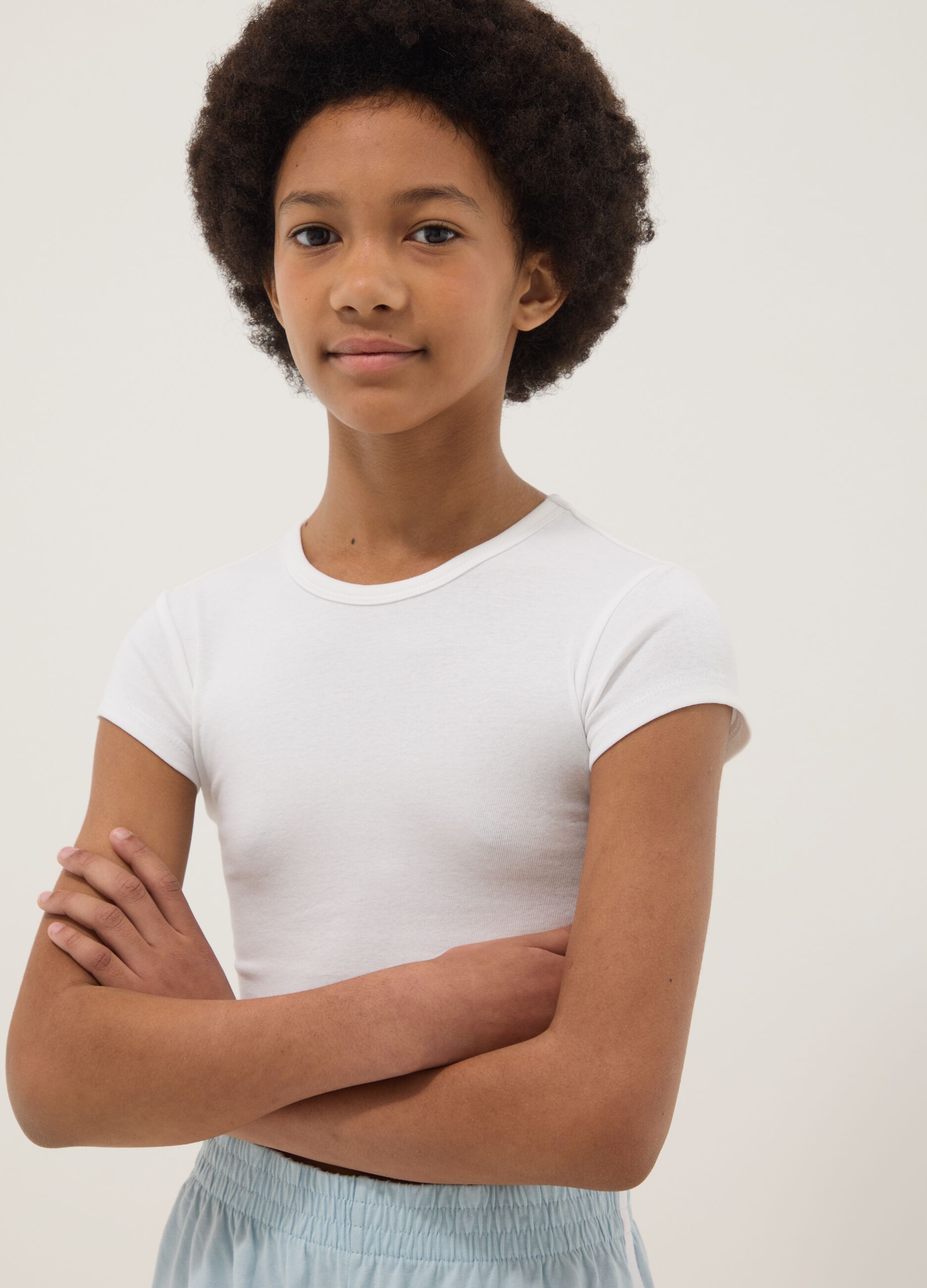 Girls&rsquo; white fitted stretch cotton T-shirt