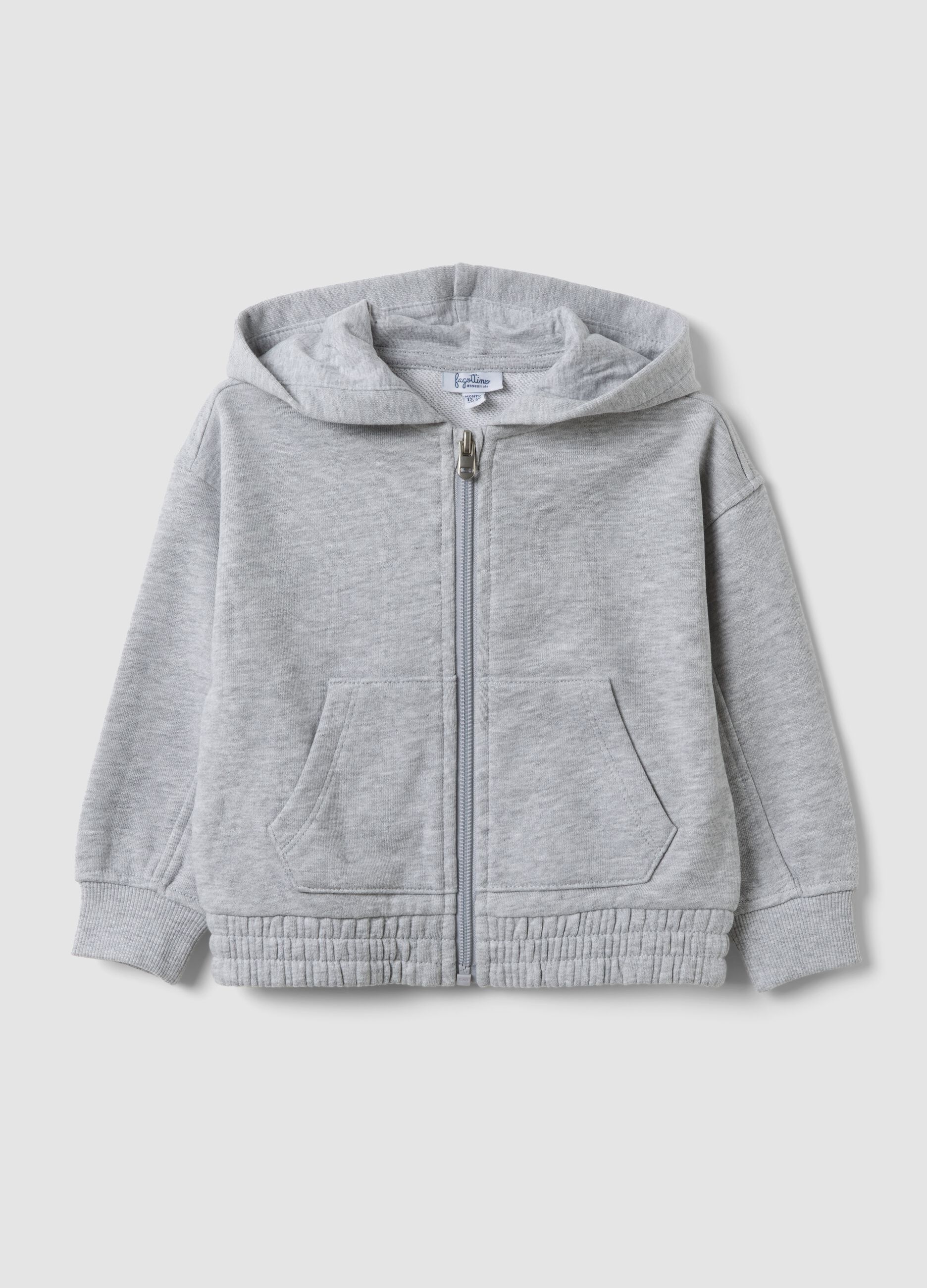 Grey hooded sweatshirt in pure organic cotton, oversized fit for baby girl