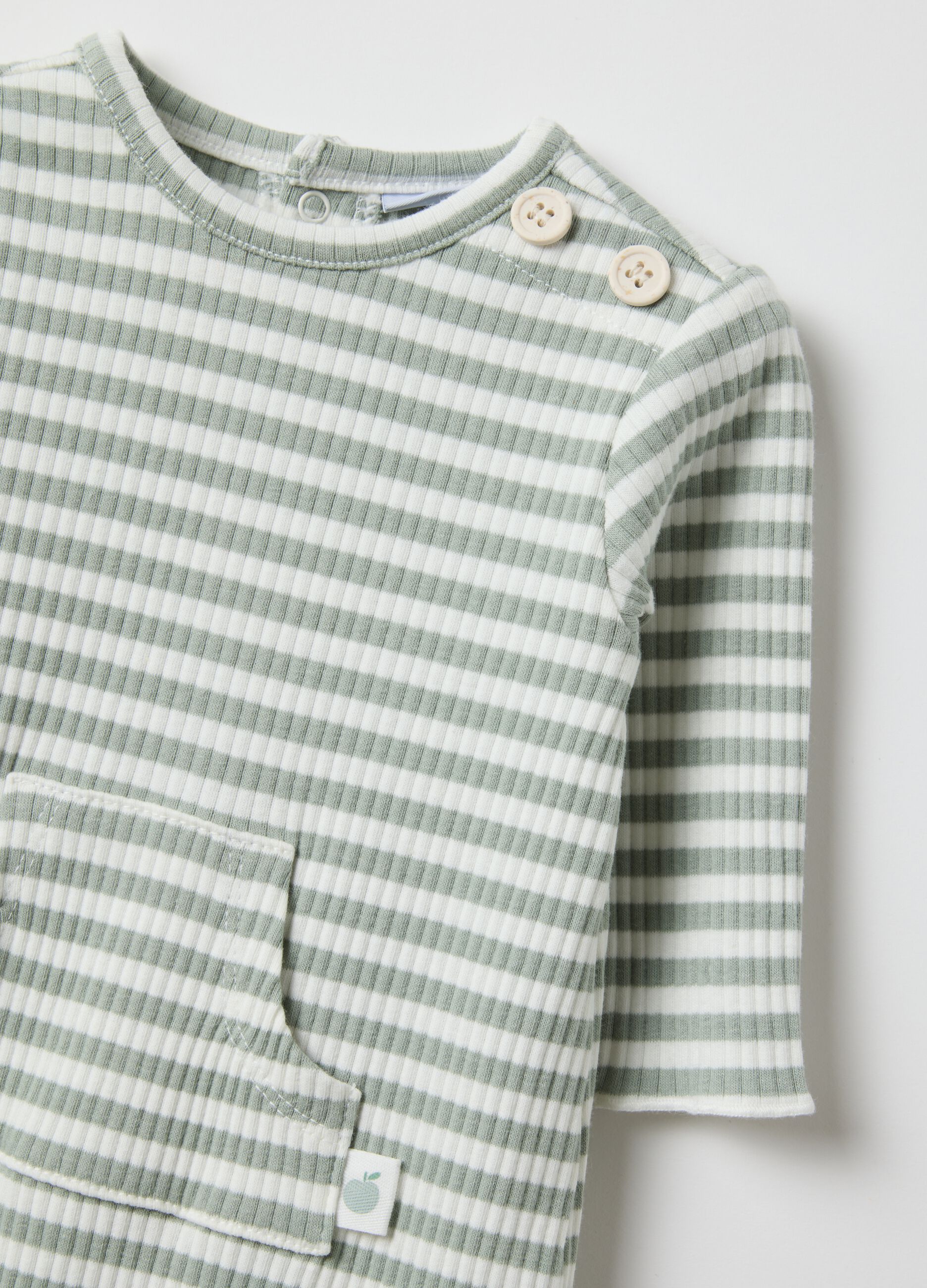 Newborn Long Cotton Blend Playsuit with Multicolour Stripes, Regular Fit