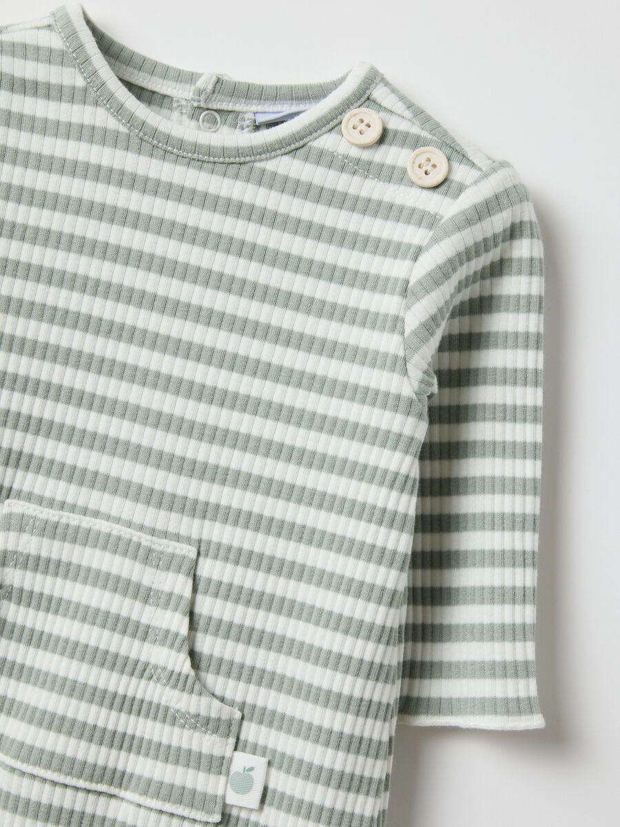 Newborn Long Cotton Blend Playsuit with Multicolour Stripes, Regular Fit_2