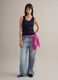 Pink viscose and linen mix scarf with fringes_3