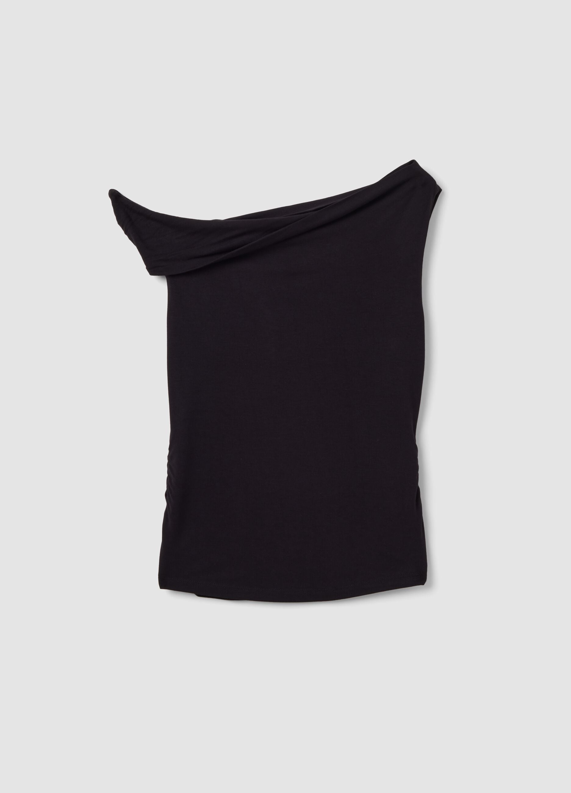 Black asymmetric one-shoulder stretch viscose slim-fit top