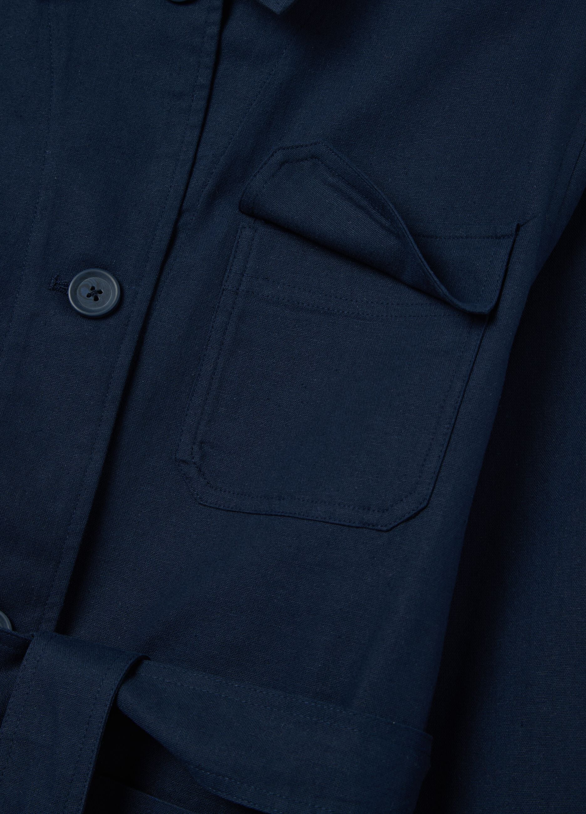 Women&rsquo;s blue regular-fit jacket in cotton and linen blend