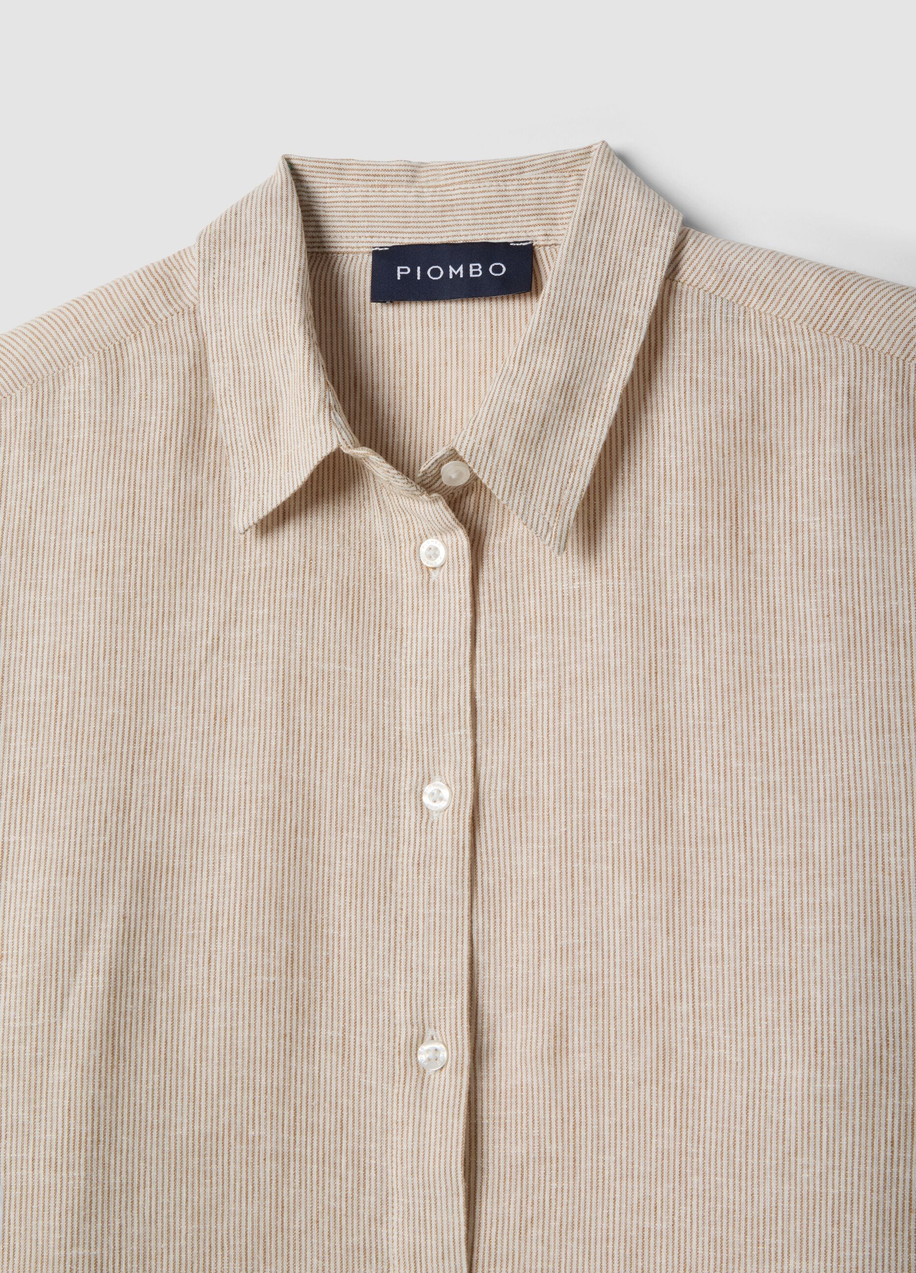 Multicoloured striped linen blend shirt with regular fit