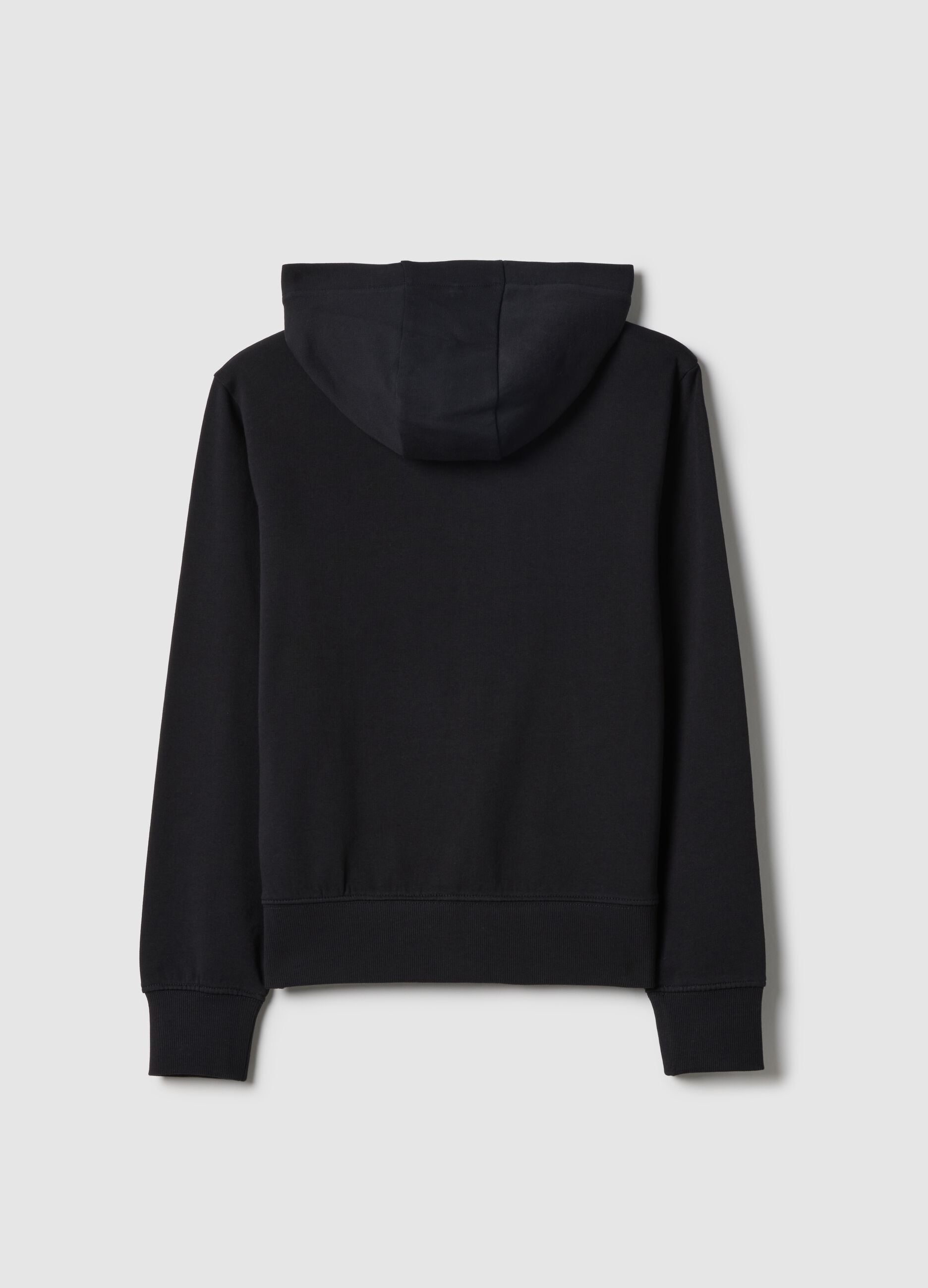Girls' regular fit black pure cotton sweatshirt with zip