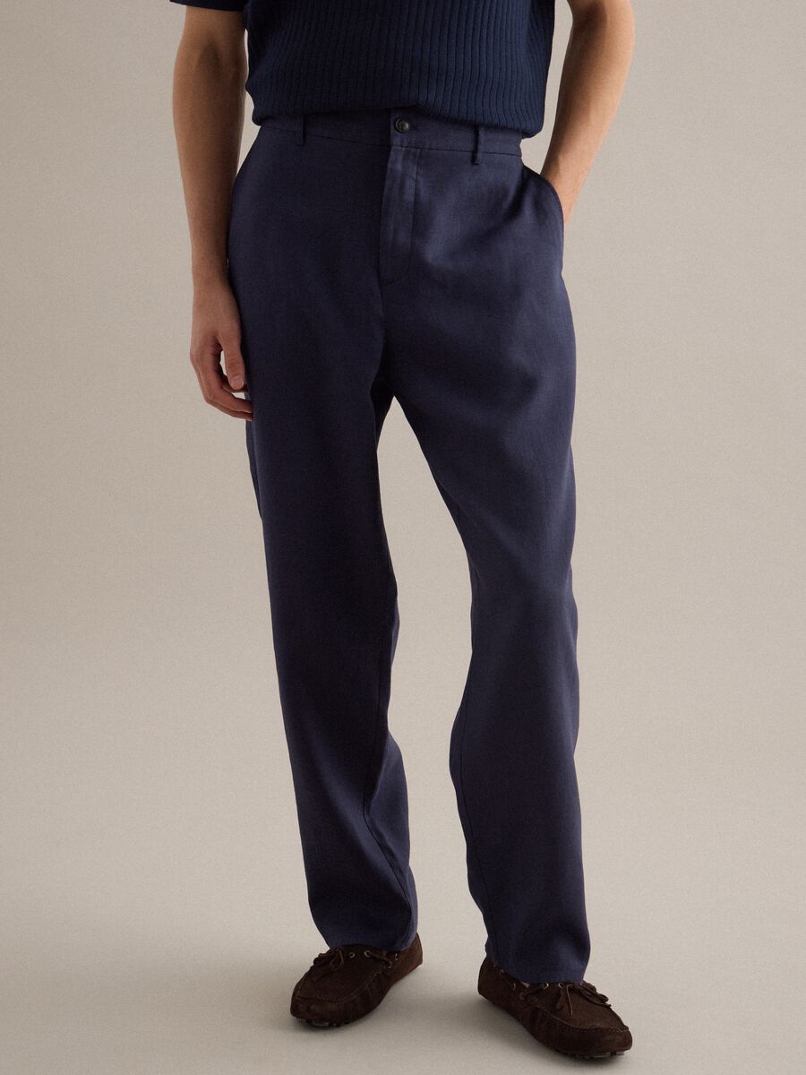 Pantaloni in puro lino blu regular fit_2