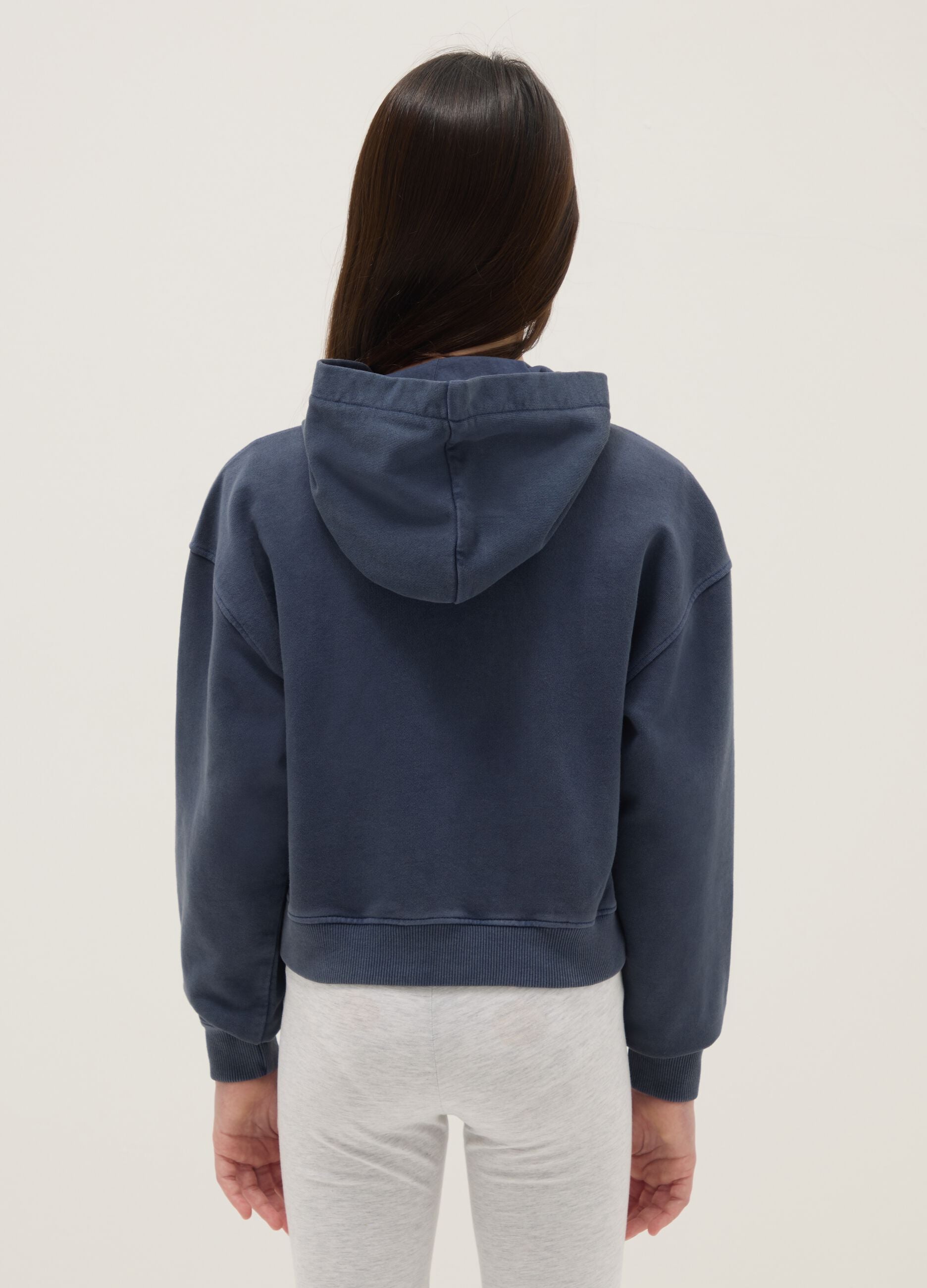 Felpa in puro cotone blu regular fit da ragazza con cappuccio