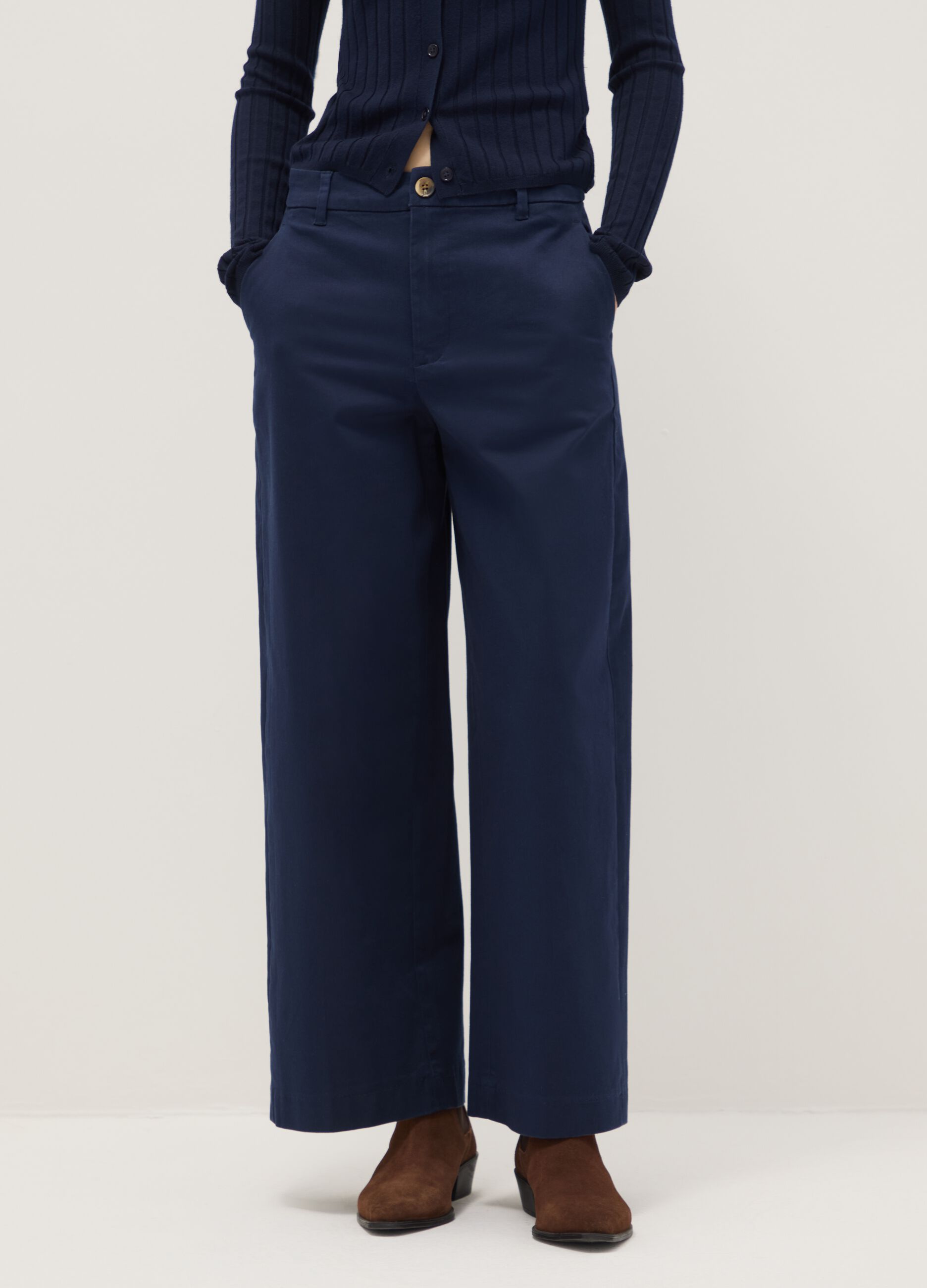 Blue Stretch Cotton Regular Fit Chino Trousers