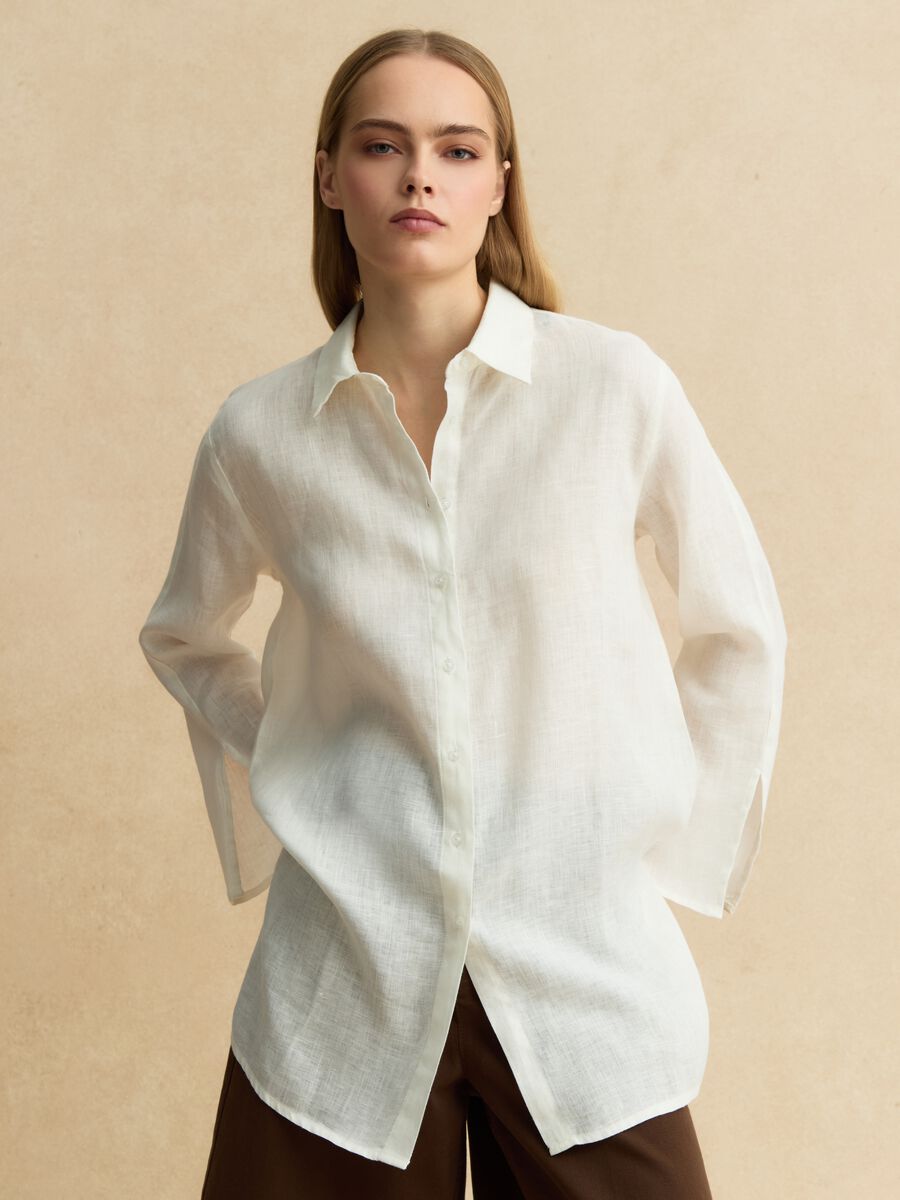 White pure linen oversized shirt_1