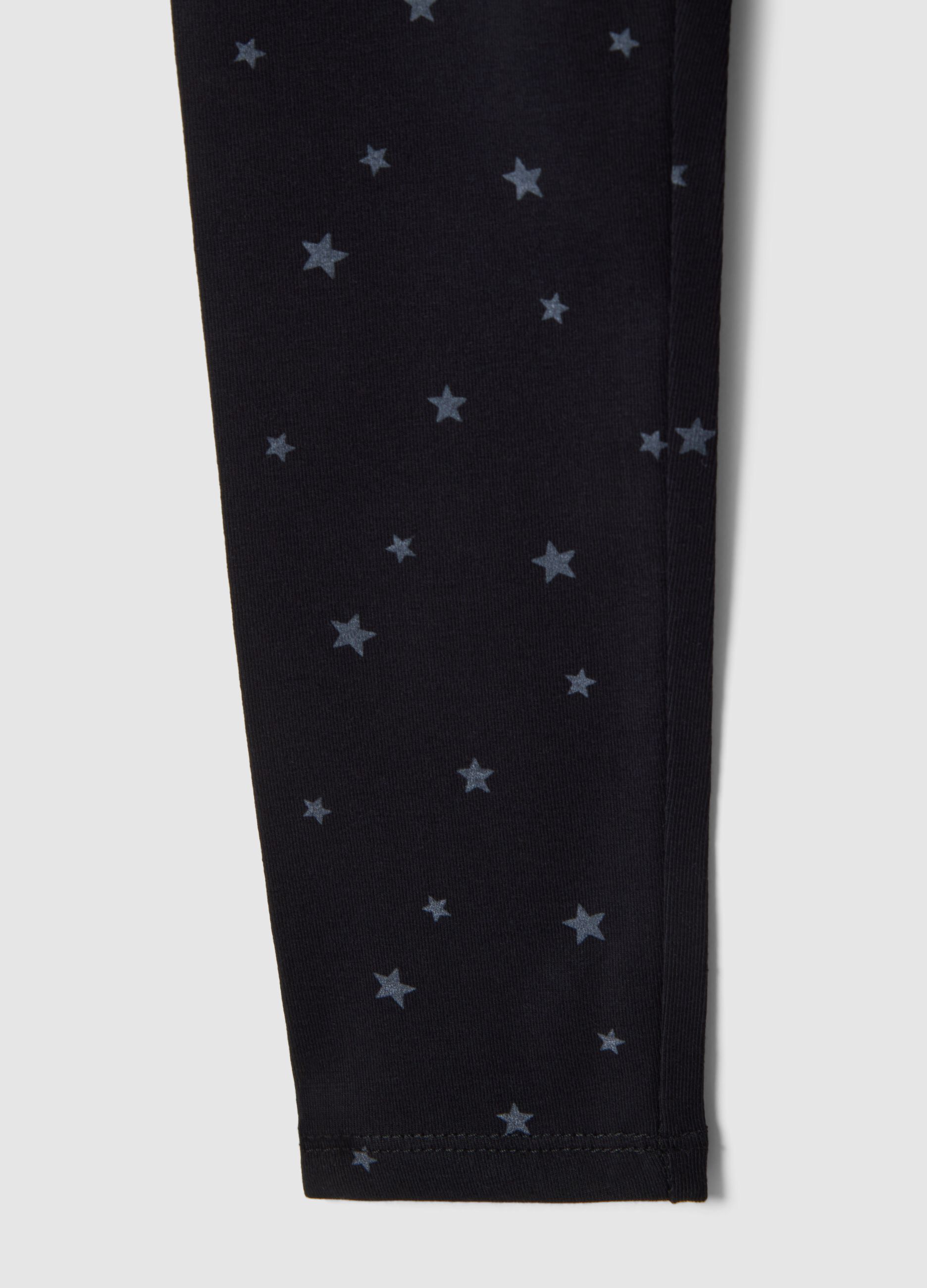 Girls' Black Stretch Cotton Skinny Fit Leggings with Stars