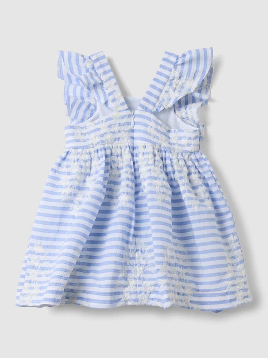 Abito a righe multicolor in puro cotone a righe con volant per bimba wide fit_1