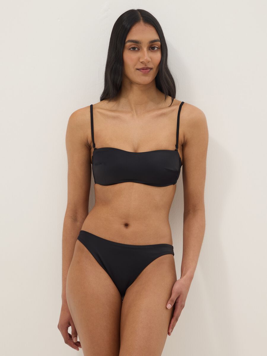 Black bandeau bikini top in stretch fabric with padding_1