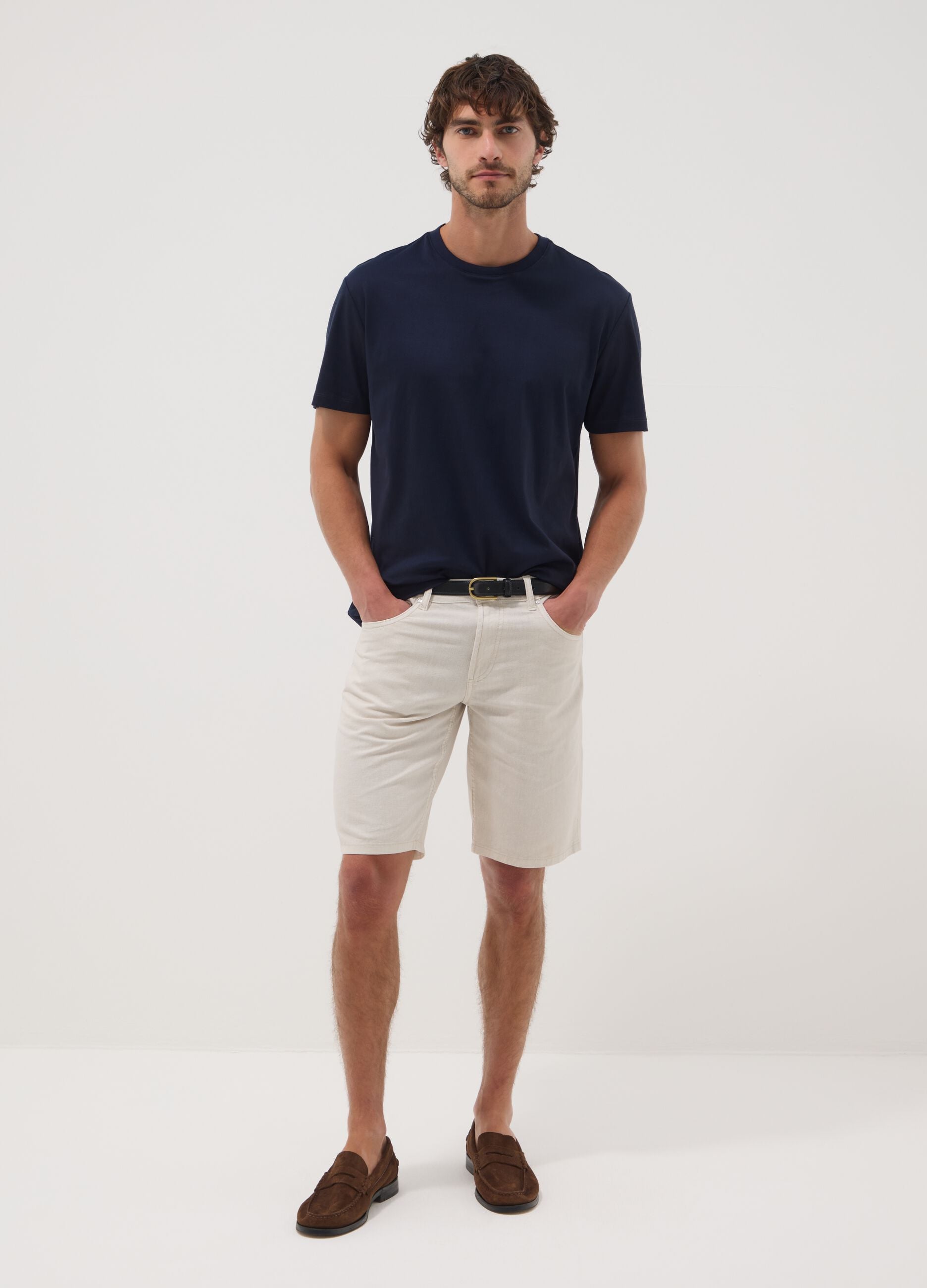 Blue slim-fit mercerised pure cotton T-shirt
