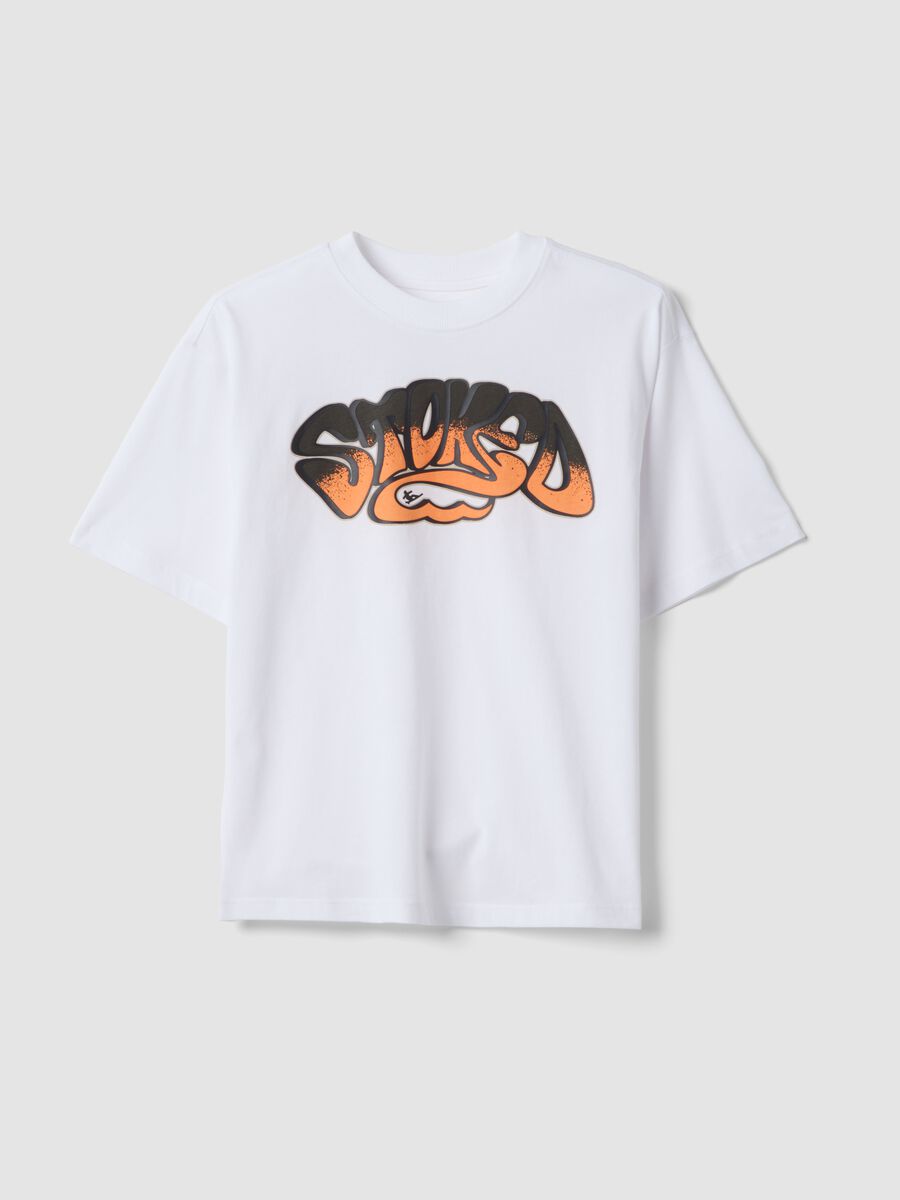 White pure cotton T-shirt with front print_3