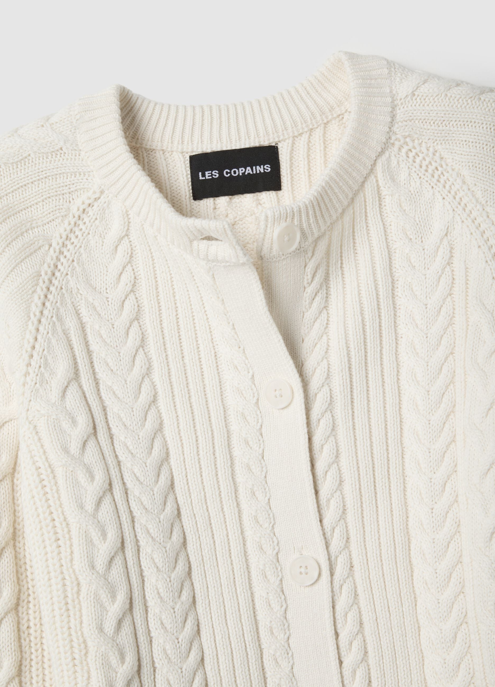 White pure cotton cardigan regular fit with interwoven design