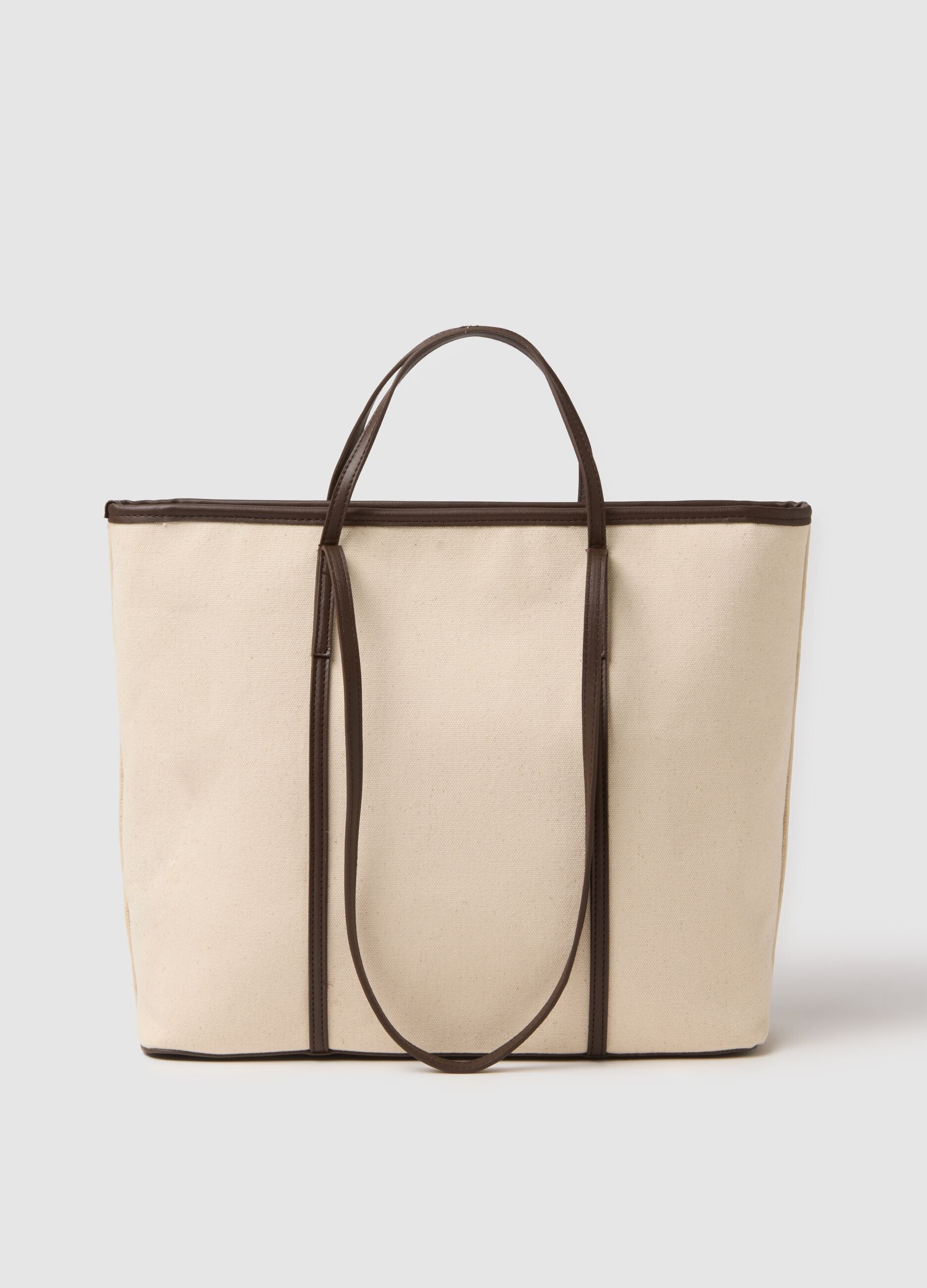 Beige pure cotton shoulder bag with sturdy handles