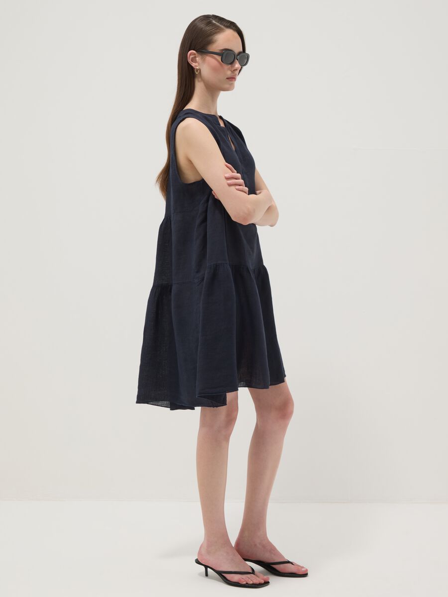 Blue sleeveless pure linen dress, regular fit_1