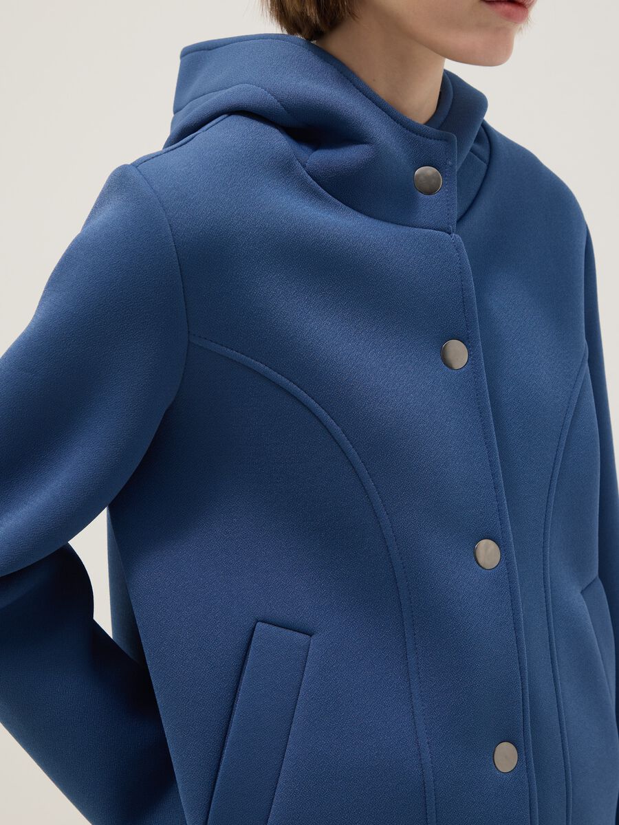 Blue regular fit jacket with hood and buttons_3