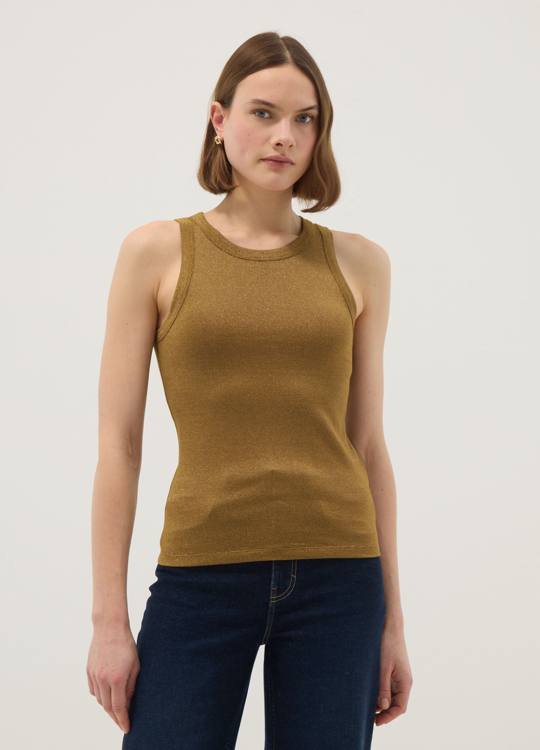 Yellow glitter top regular fit with thin straps