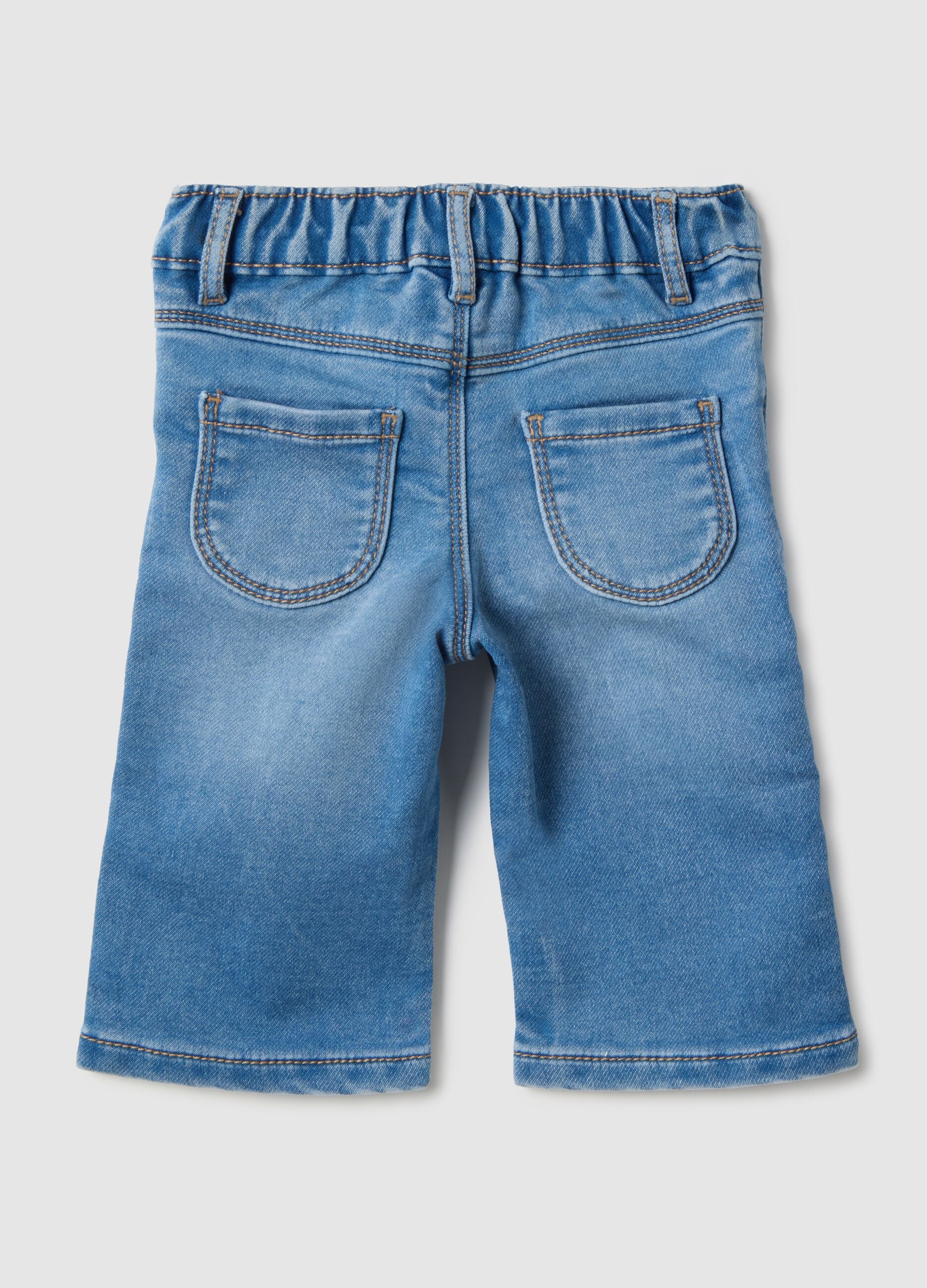 Baby girl's blue cotton blend wide leg jeans