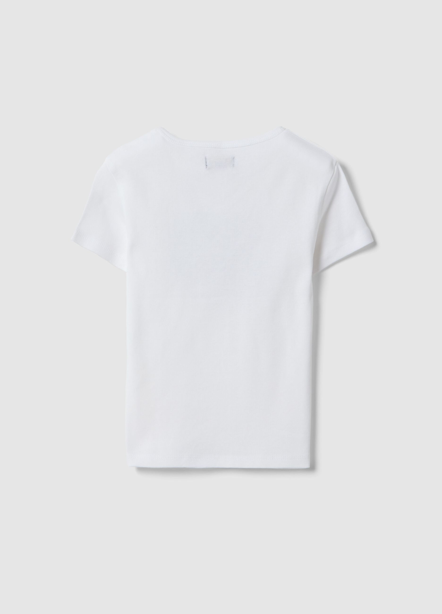 Girls' White Pure Cotton Slim Fit T-shirt with Print