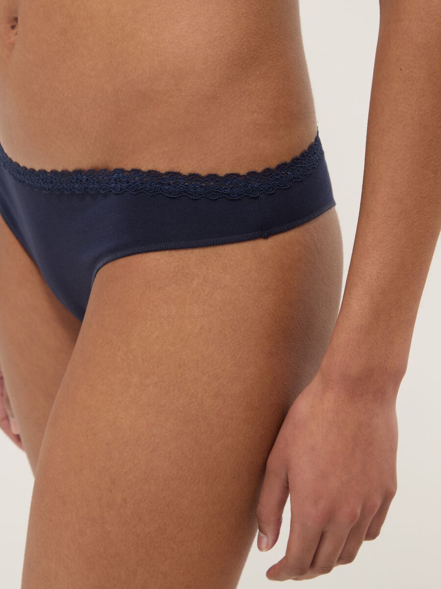 Blue regular fit stretch cotton Brazilian briefs_3