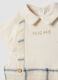 Beige pure cotton baby romper with checked pattern and collar_2