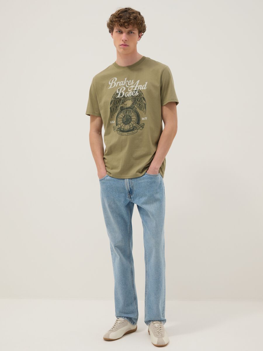 Green printed T-shirt in pure cotton, regular fit_1