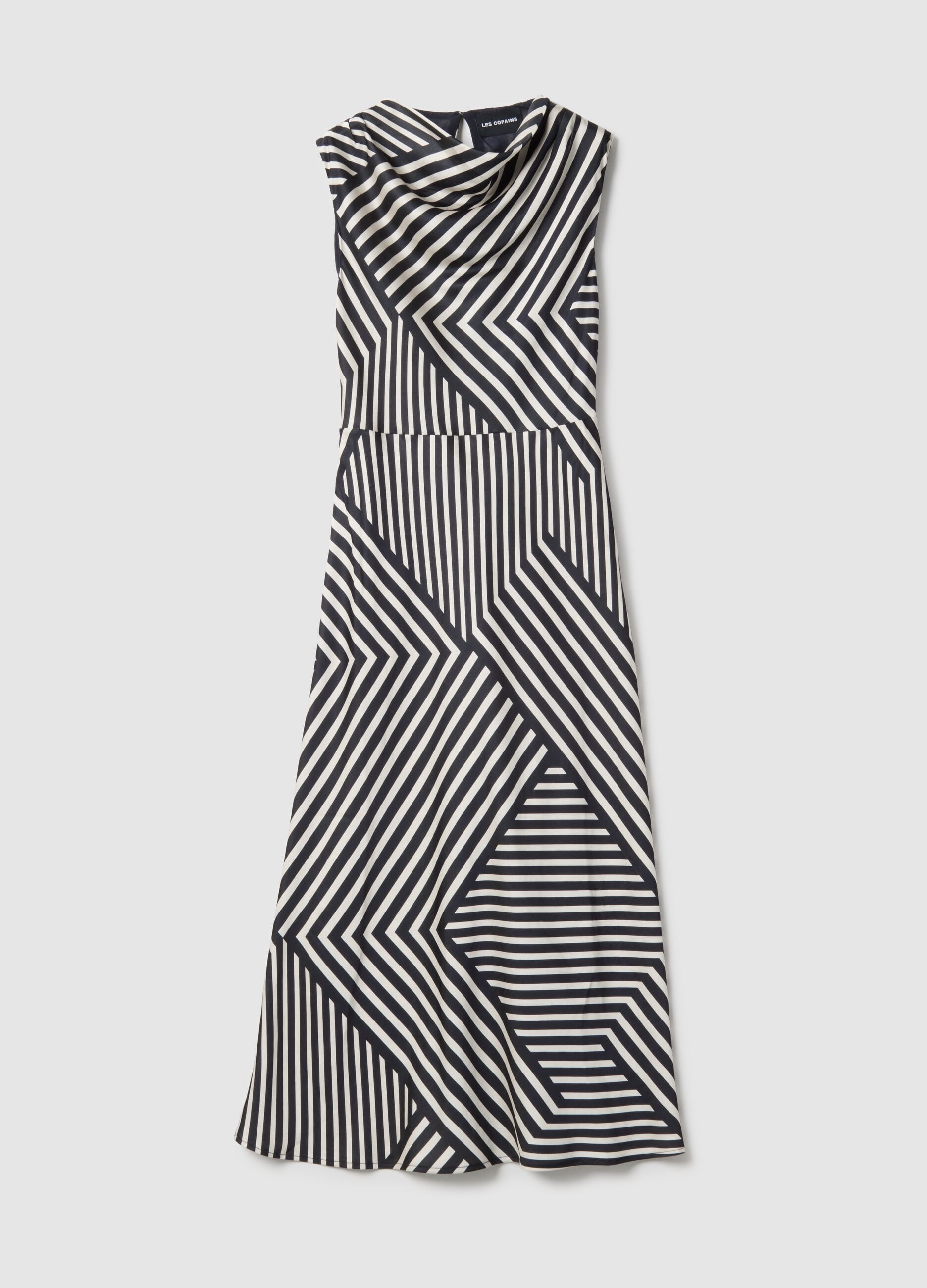 Sleeveless dress in multicolour striped viscose blend regular fit