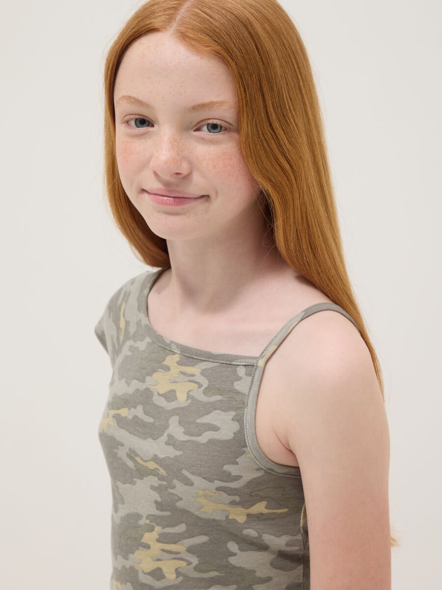 Grey cotton-blend one-shoulder T-shirt with camouflage print_2