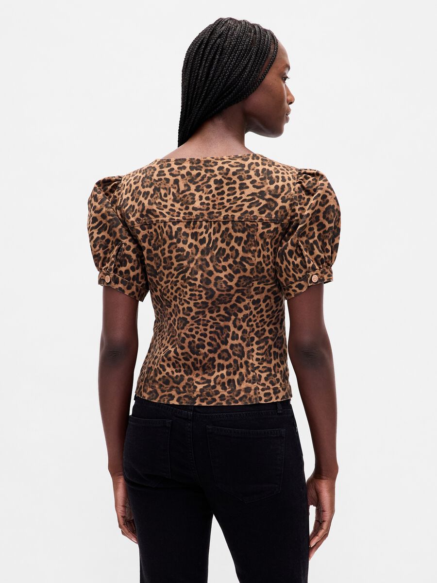Brown short-sleeve leopard print shirt_1