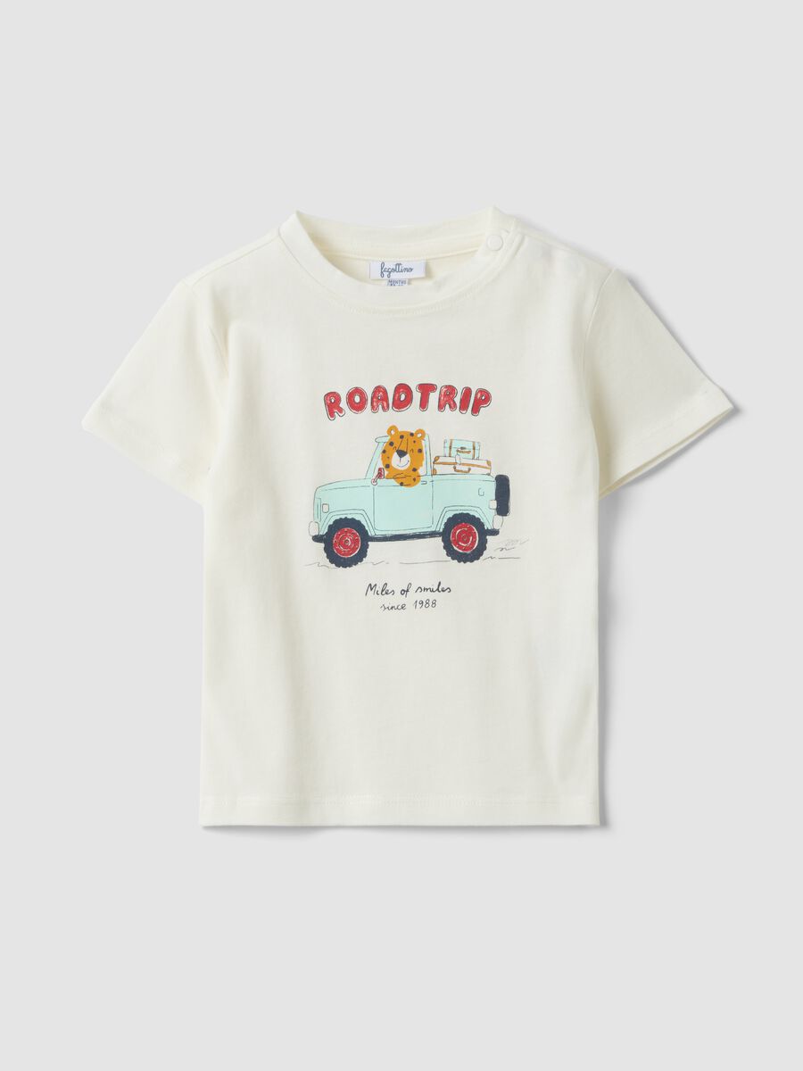 White pure organic cotton T-shirt with print, regular fit for baby boy_0