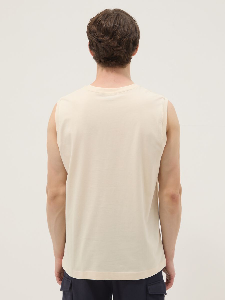 Beige crew-neck pure cotton vest top, relaxed fit_3