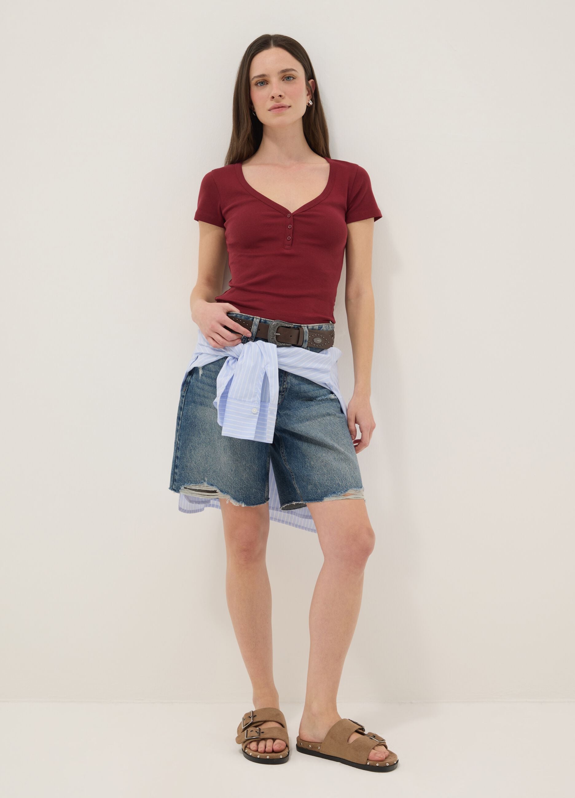 Pure Cotton Blue Denim Shorts with Straight Fit