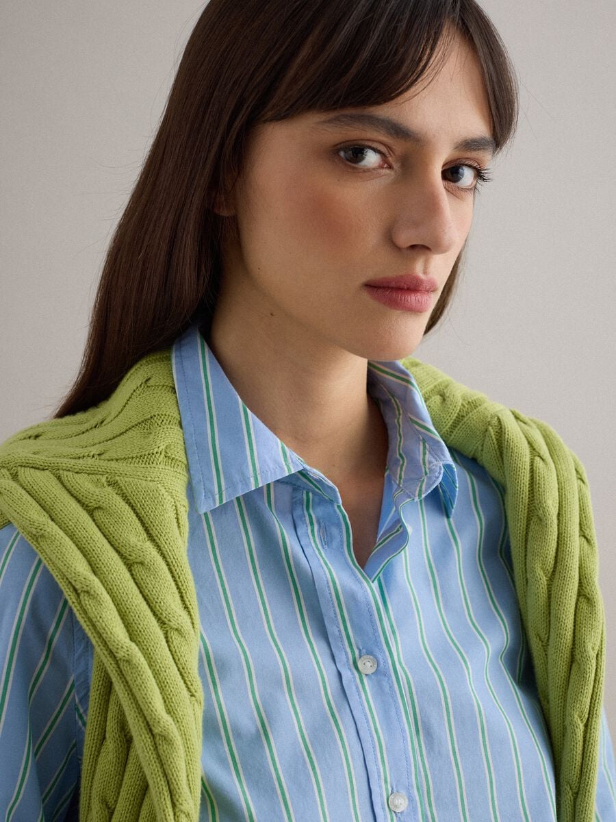 Light blue pure cotton striped shirt with regular fit_3