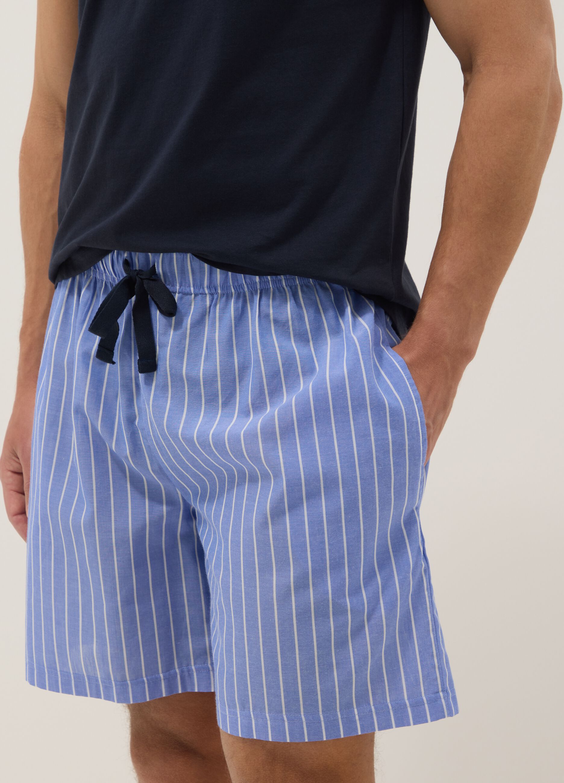 Blue short striped pyjamas in pure organic cotton jersey