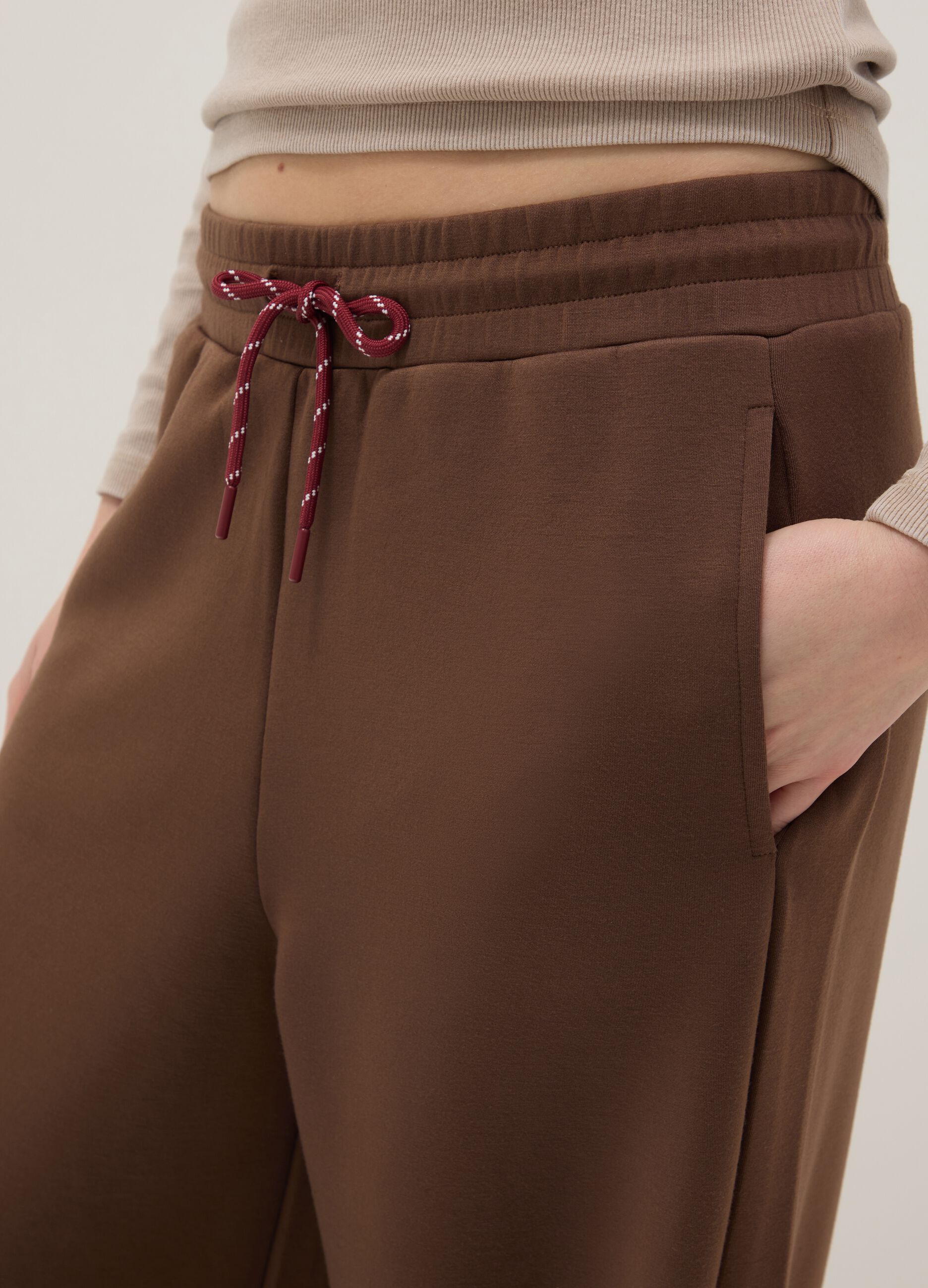 Brown wide leg trousers in stretchy modal blend