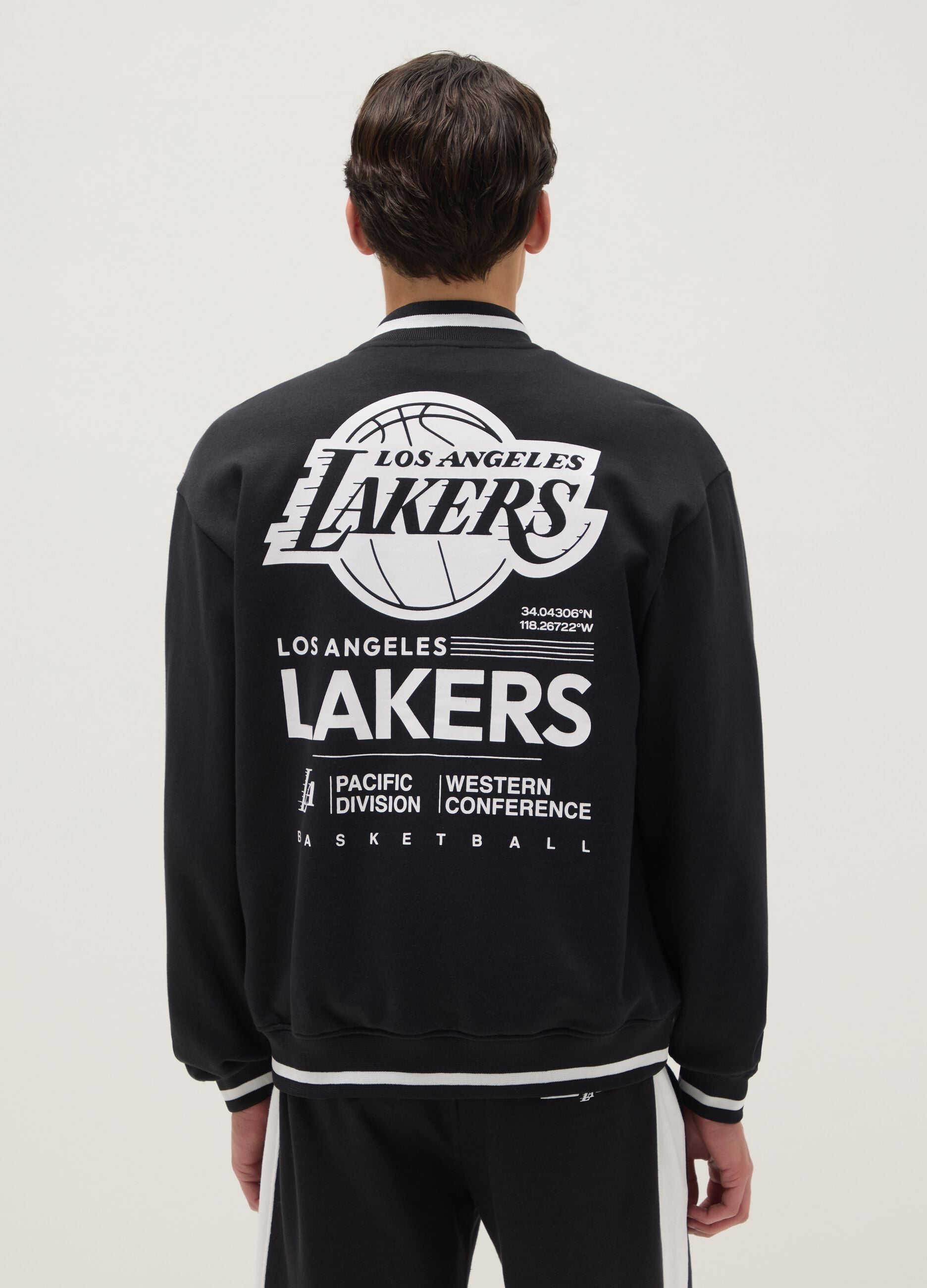 Black regular fit cotton blend jacket with Lakers logo