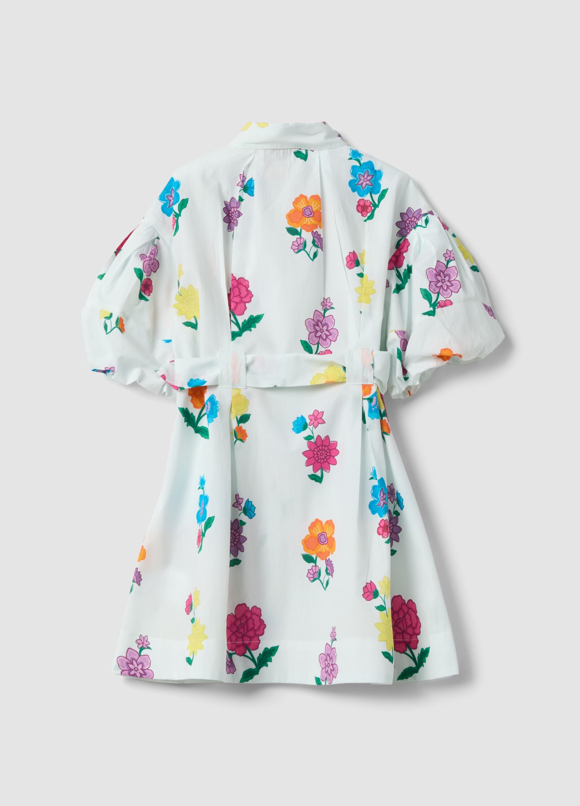Girls&rsquo; white pure cotton dress with floral print, regular fit