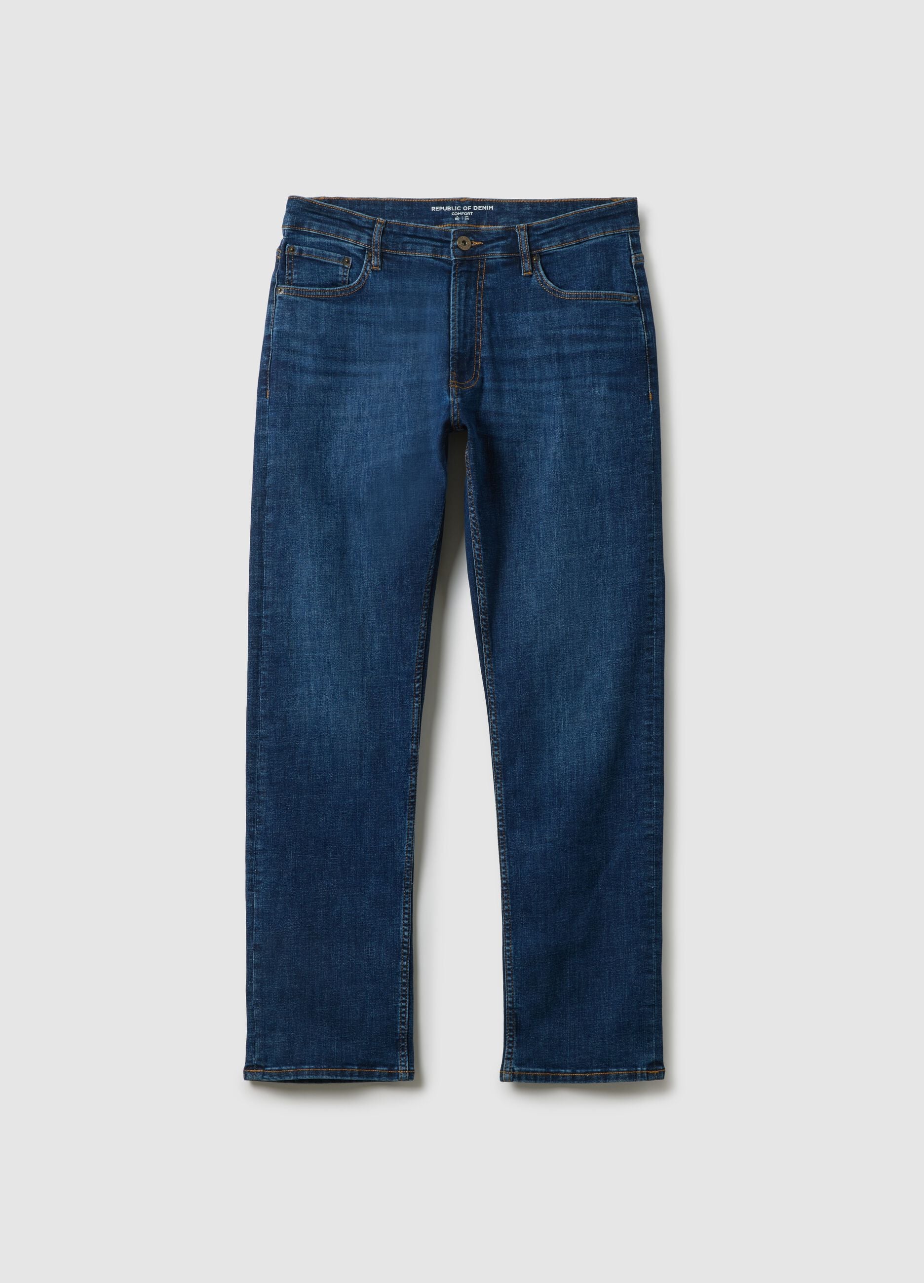 Comfort fit stretch cotton blue jeans