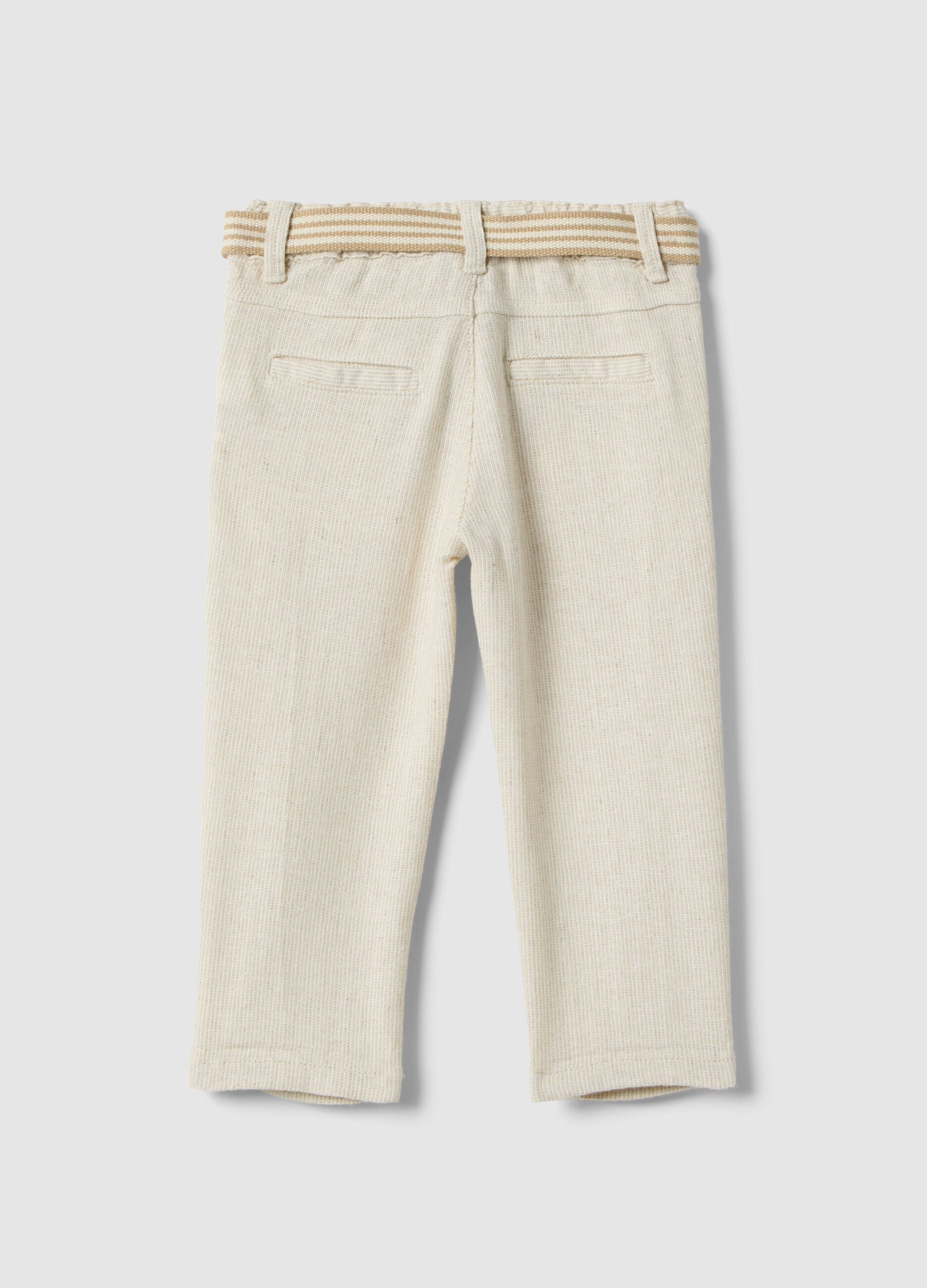 Children's beige regular fit linen-viscose blend trousers
