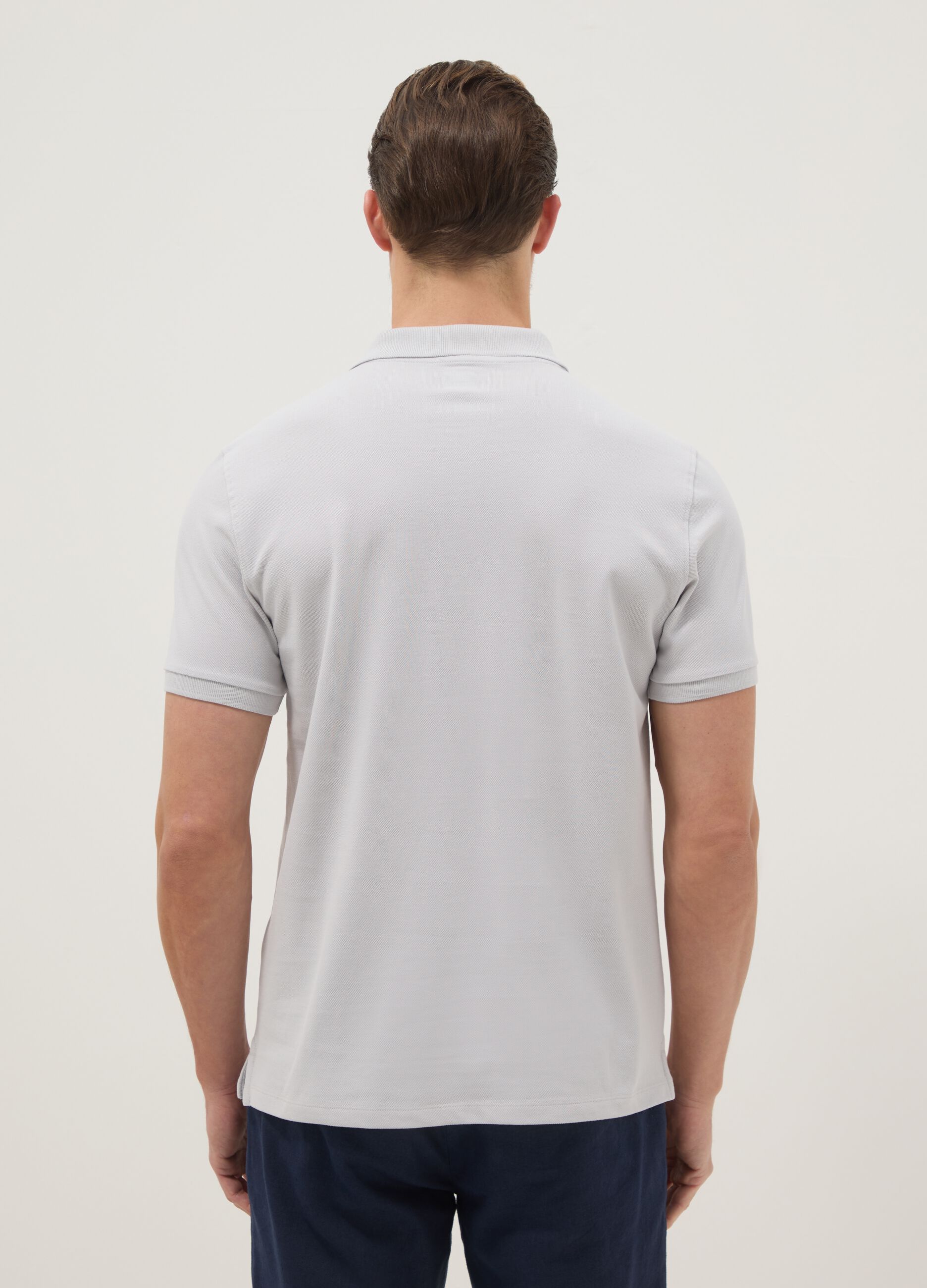 Grey cotton short-sleeved polo regular fit