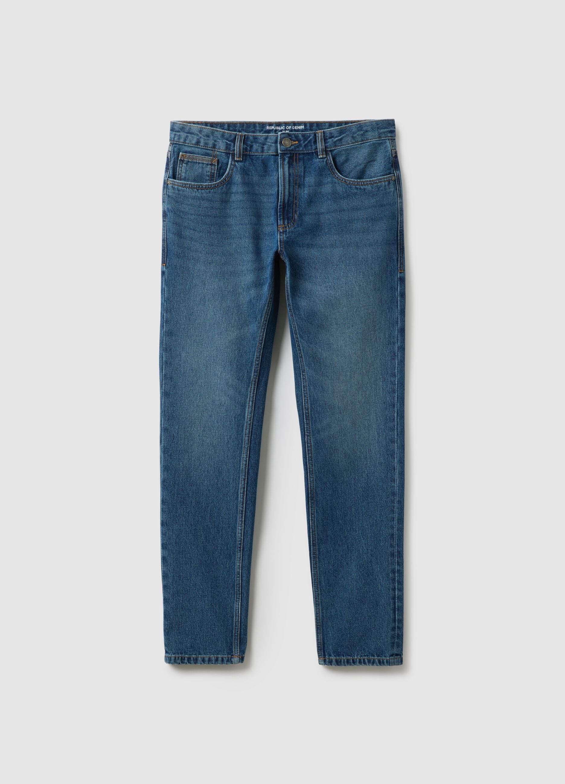 Slim fit blue pure cotton jeans