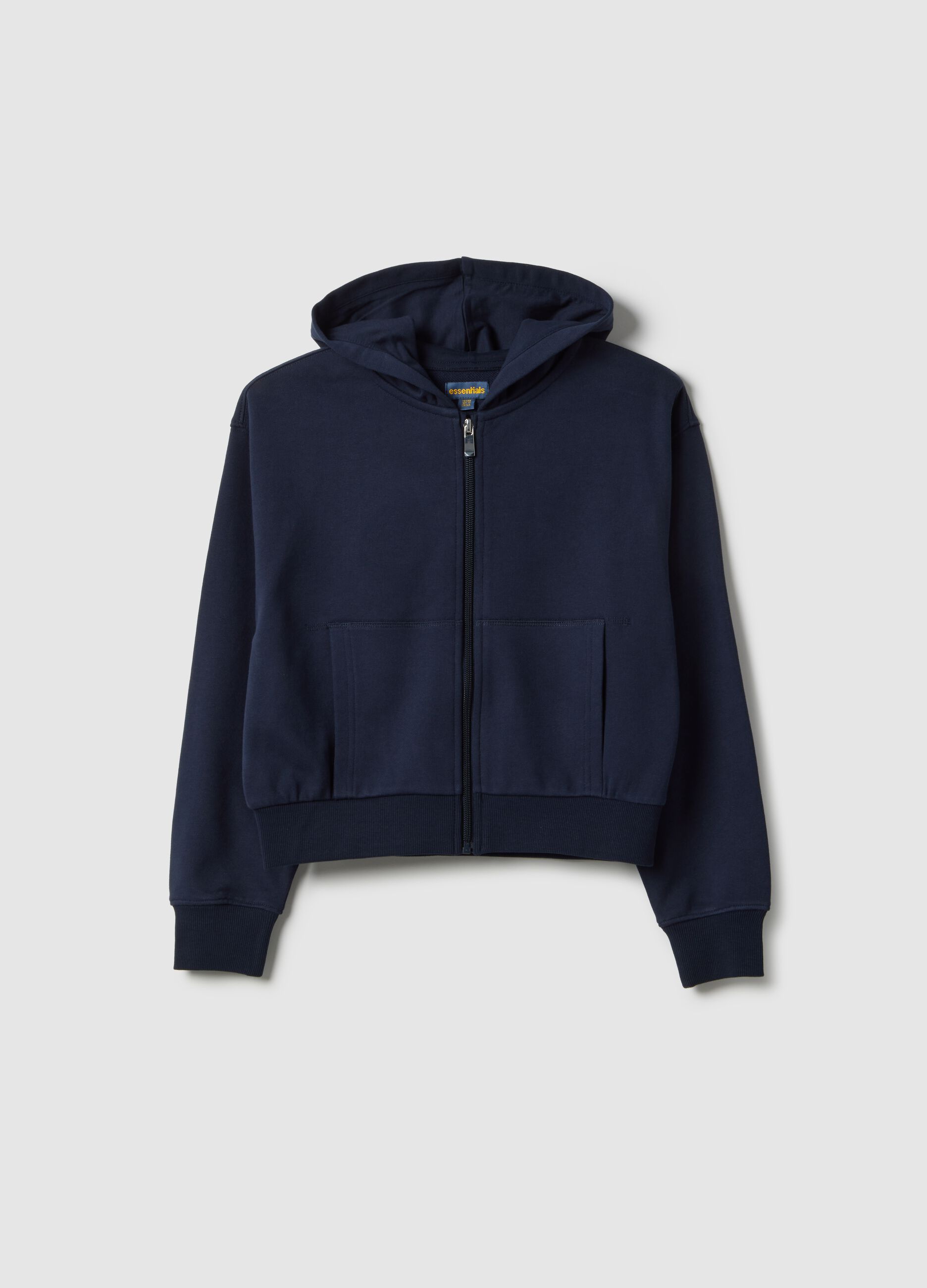 Blue pure cotton hoodie with zip for girls, regular fit