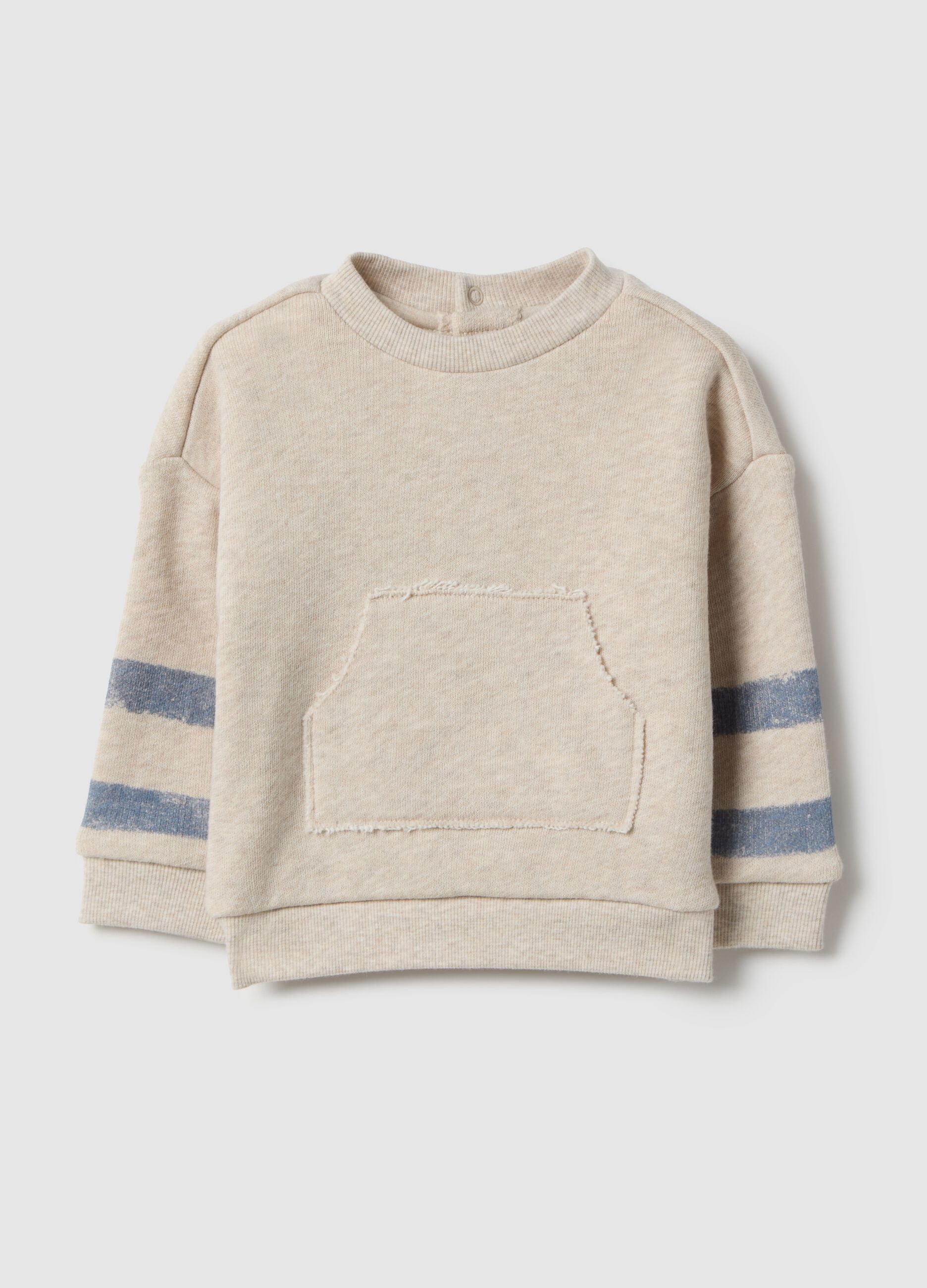 Beige pure cotton baby sweatshirt regular fit with stripes